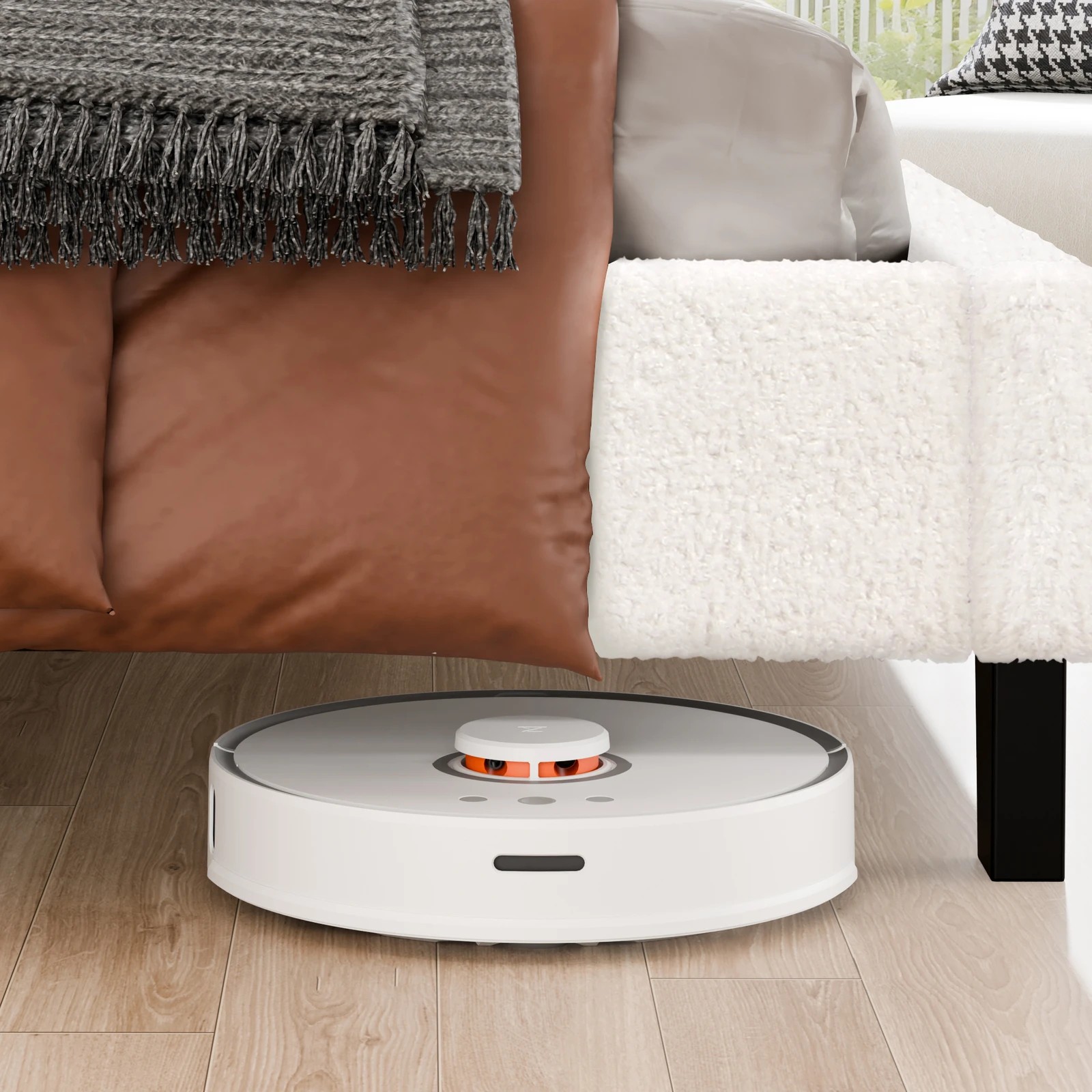 6 Alfordson Bed Frame Single Size Wooden Platform Mattress Base Boucle Fabric - White, 6 of 10