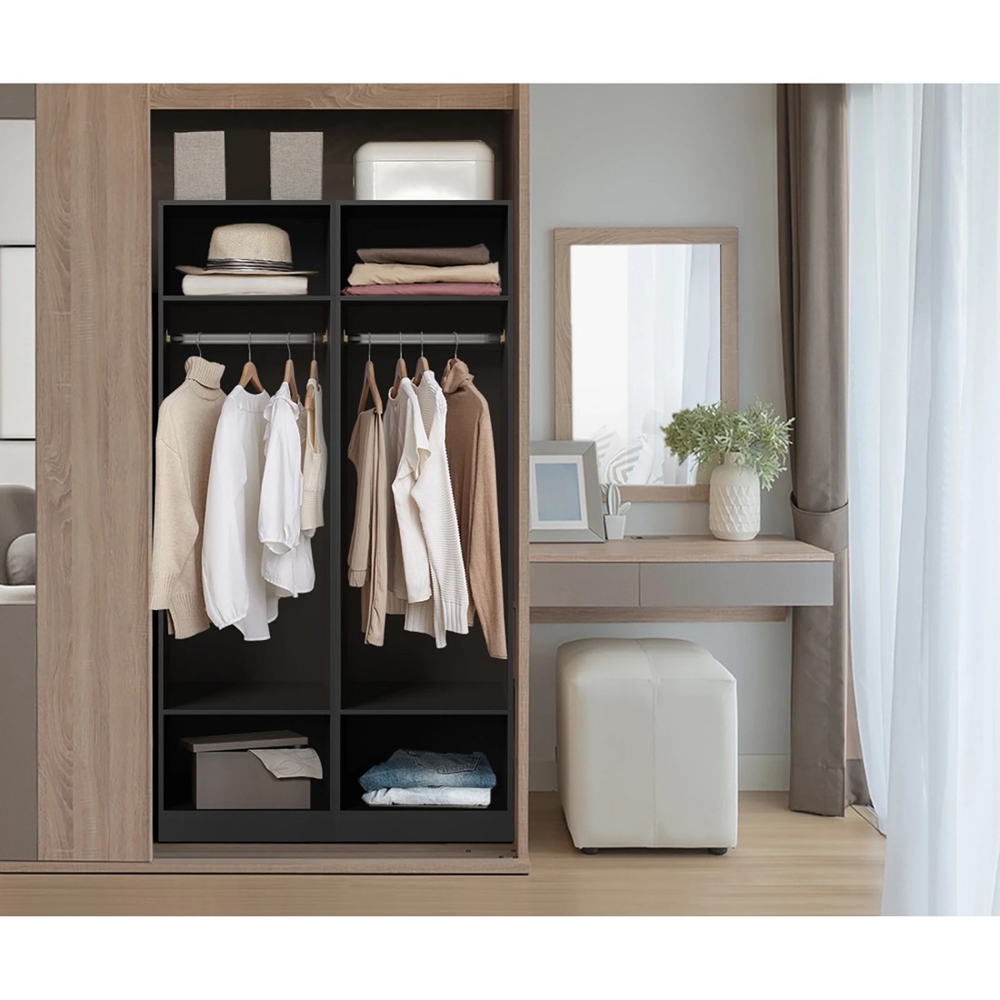 3 Oikiture Open Wardrobe Shelf Unit Clothes Storage 3 Shelves Hanging Rail
 - Black, 3 of 10