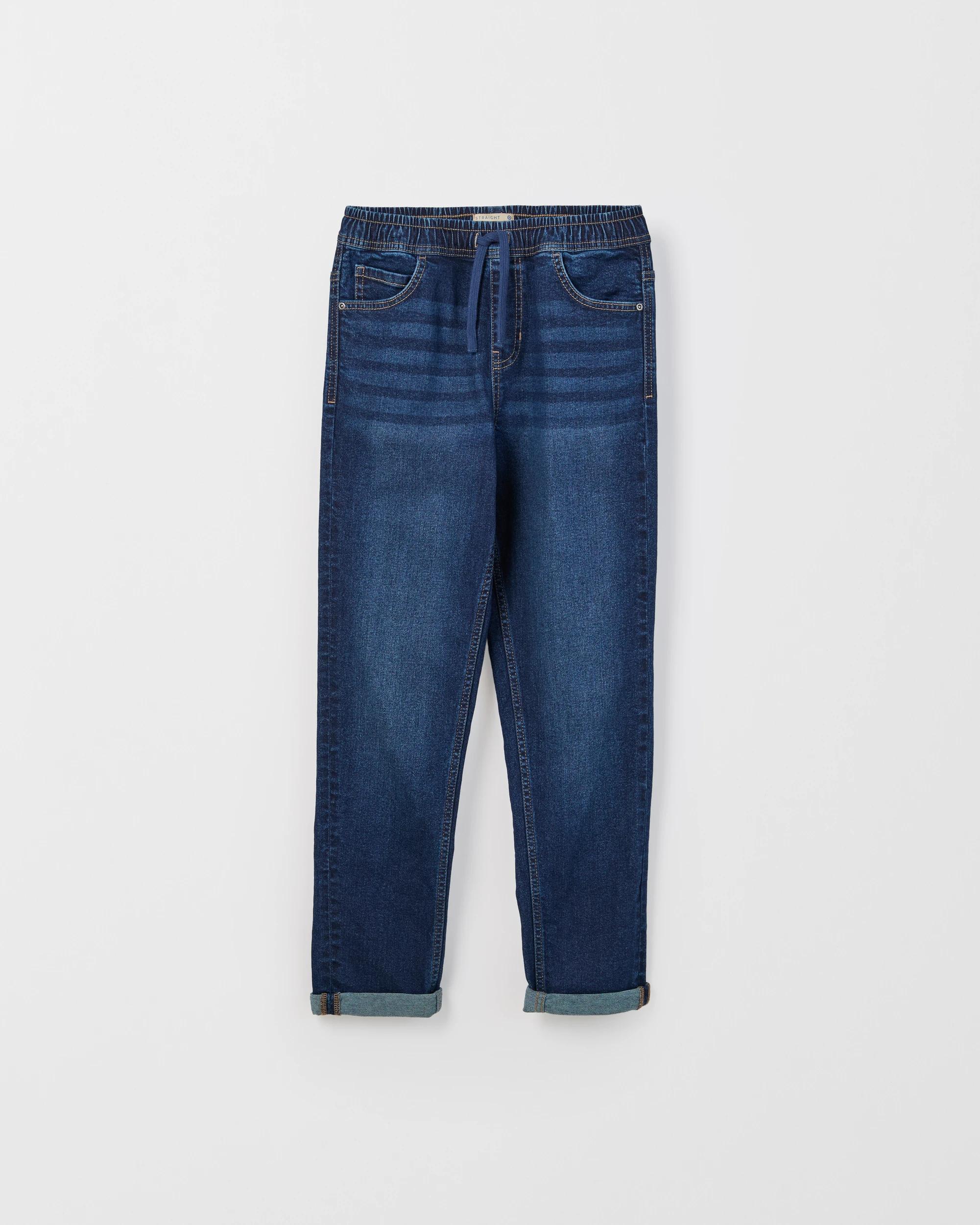 4 Target Kids Elastic Waistband Straight Fit Denim Jeans DARK WASH, 4 of 6