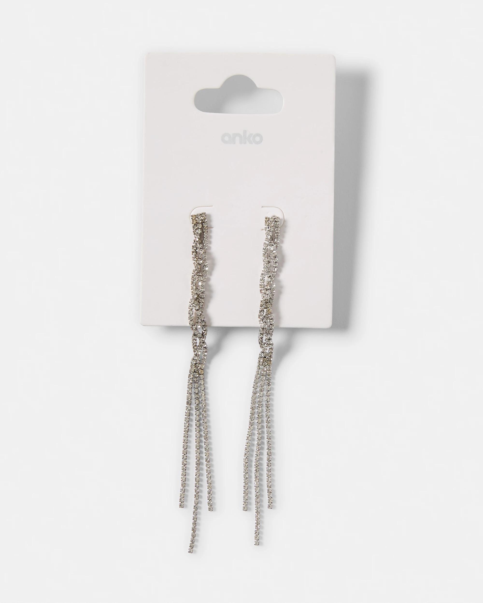 4 Twisted Diamante Drop Earrings - Silver Tone Silver, 4 of 4
