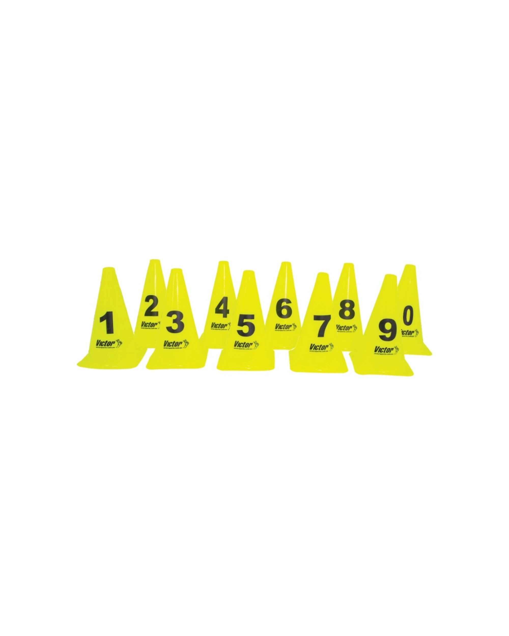 1 Victor Sports 10pc Witches Hats Numbered 0-9 PVC Cones High Set 23cm - Yellow, 1 of 5