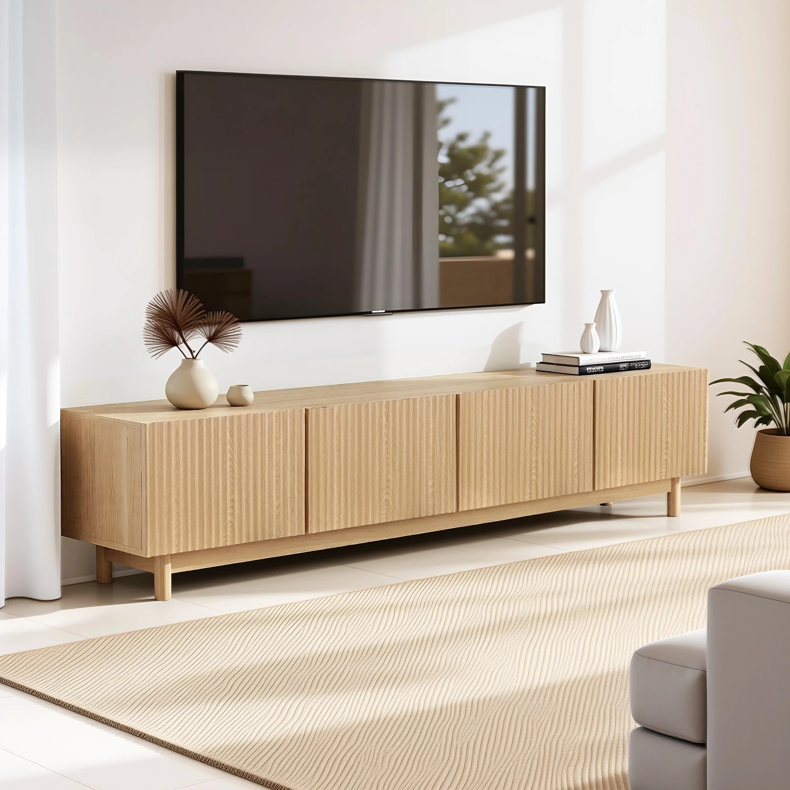 8 Artiss TV Unit Entertainment Unit Storage Cabinet 180cm - Natural, 8 of 9