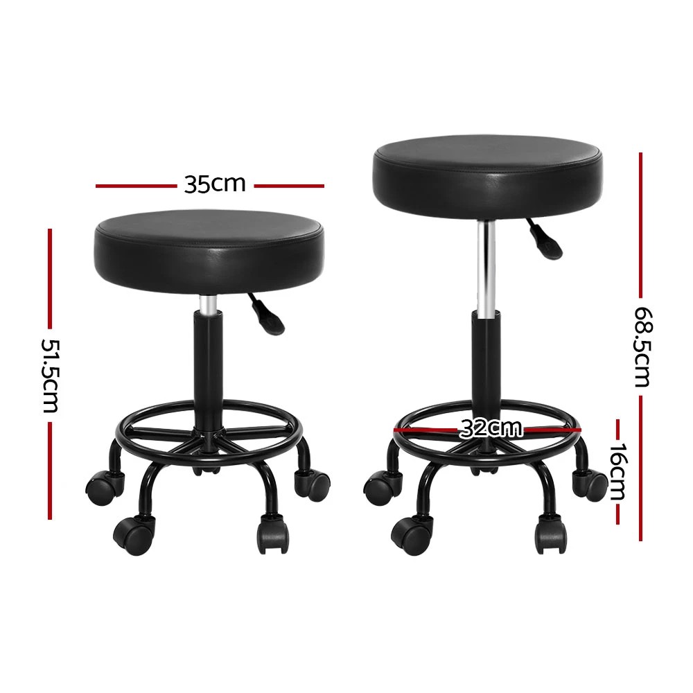 2 Artiss 2x Salon Stool Round Swivel Chair - Black, 2 of 5