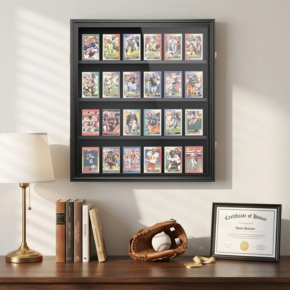 6 Ausway Graded Sports Card Display Case Lockable Wall Cabinet for Football Basketball Hockey Trading Cards, 6 of 7