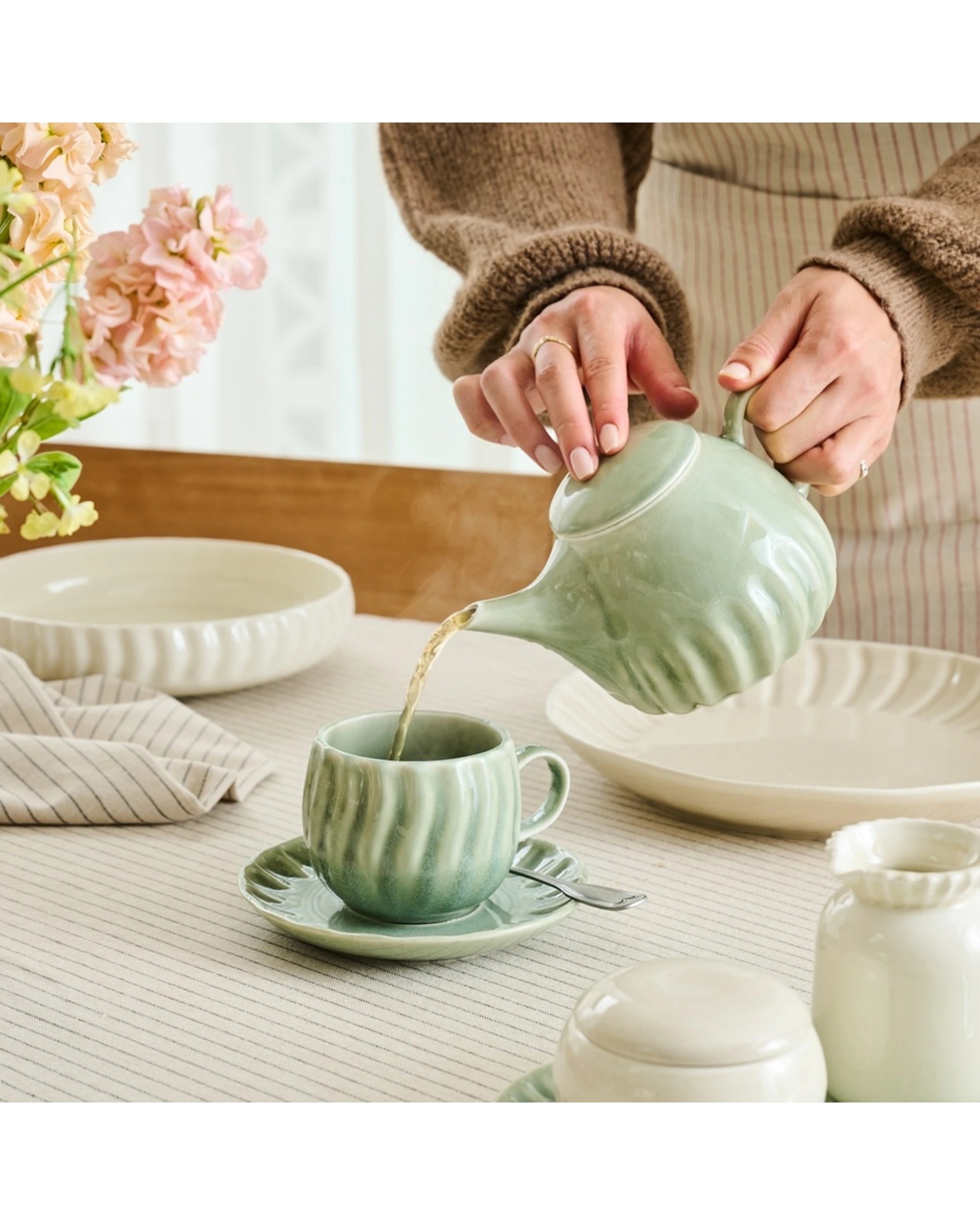 2 Ecology 2pc Ritual Rippled Porcelain Cup And Saucer 230ml - Green, 2 of 2