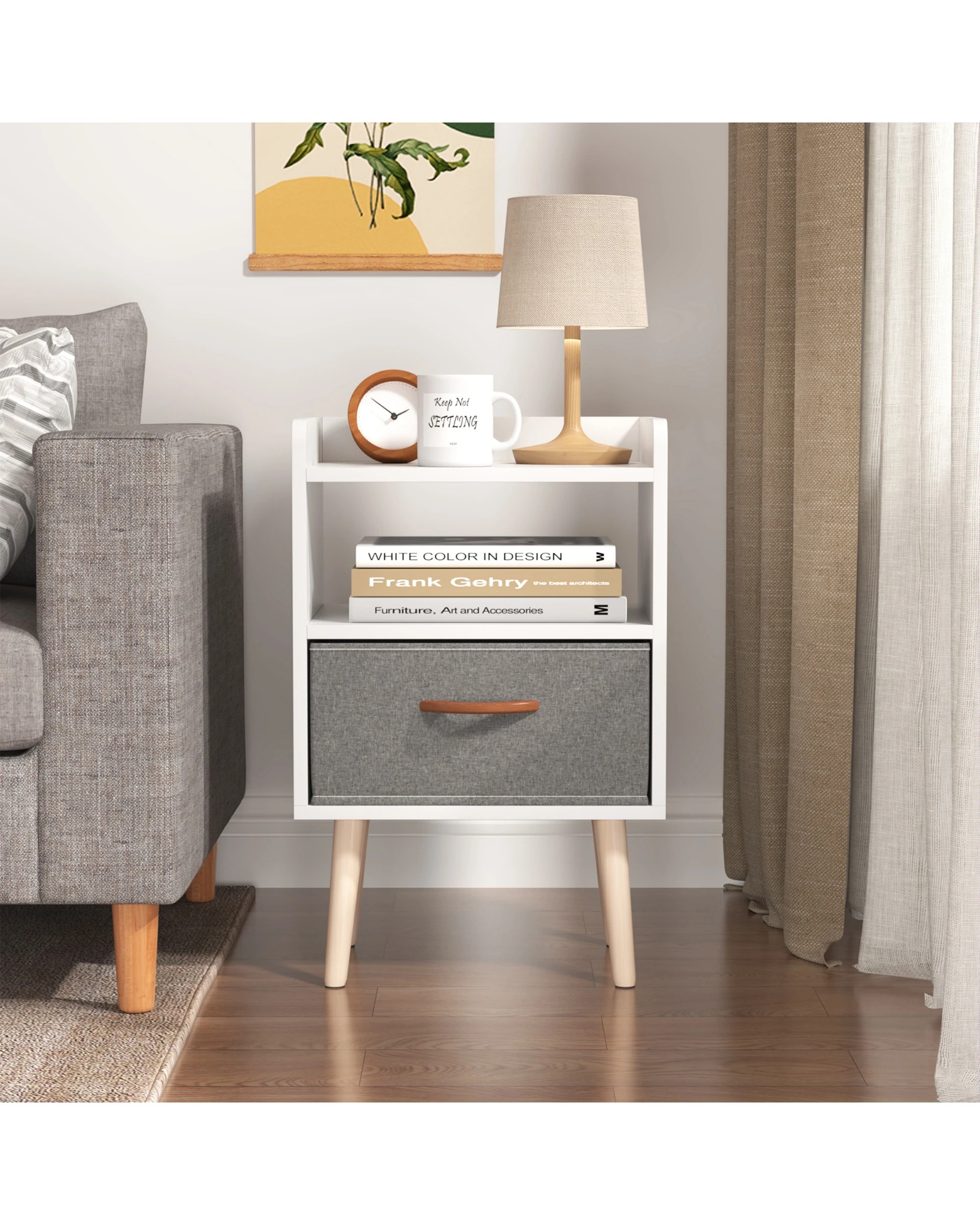 3 Advwin Bedside Table Nightstand with Fabric Drawer Shelf, 3 of 5