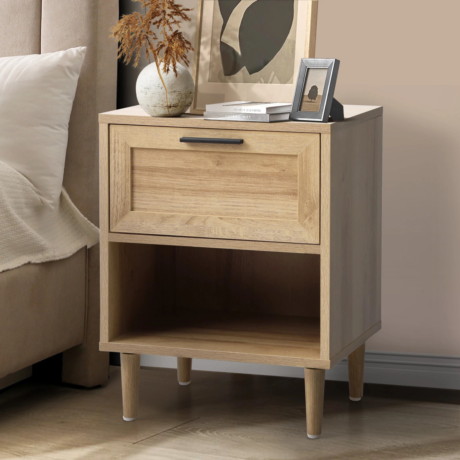 1 Oikiture Bedside Table Nightstand Side End Table
 - Natural, 1 of 9
