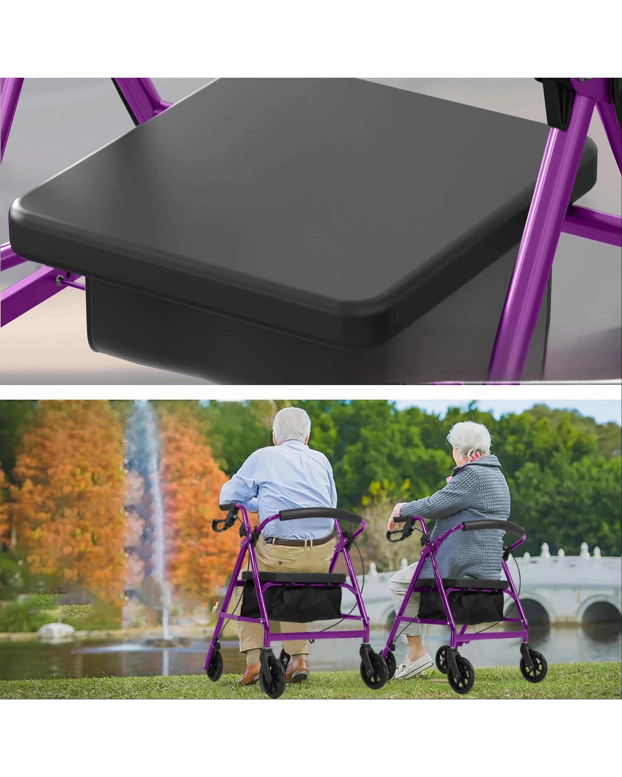 7 Advwin Lightweight Rollator Walker 4-Wheel Folding Mobility Aid -Purple, 7 of 7