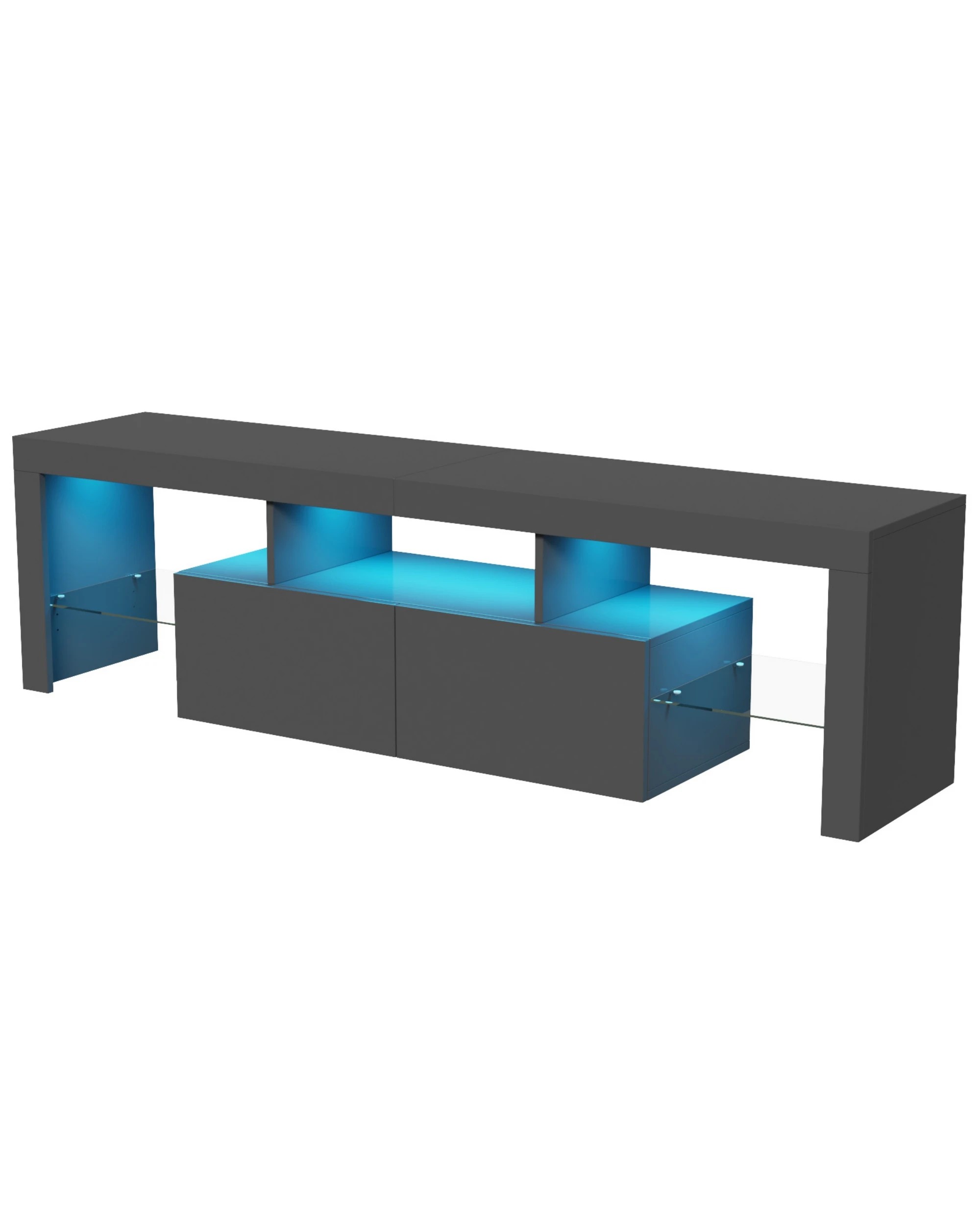1 Advwin Tv Cabinet 160cm Rgb Led Entertainment Unit Stand Uv Gloss Modern Media Console Black, 1 of 8