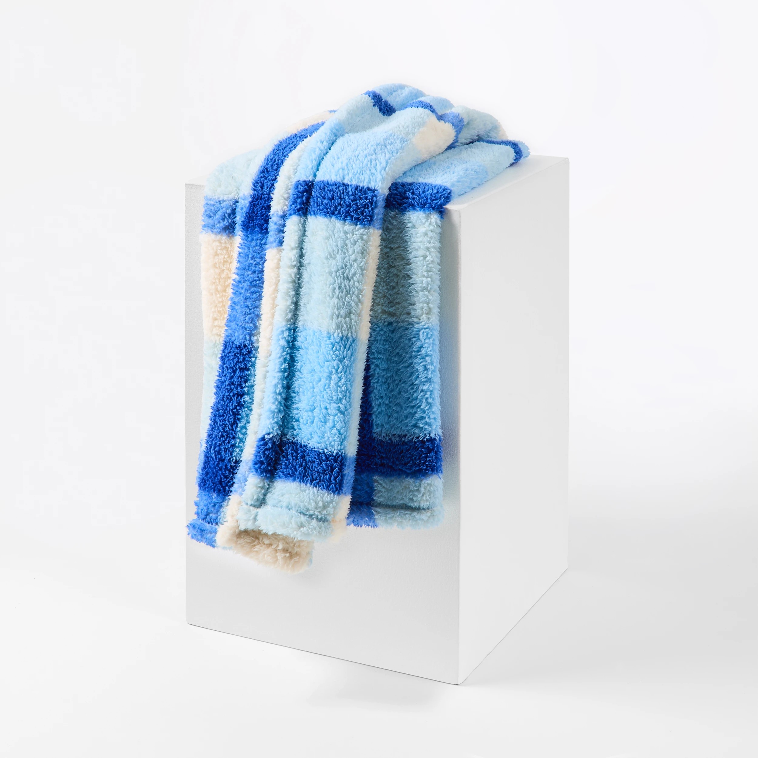 1 Check Teddy Fleece Throw - Blue, 1 of 6