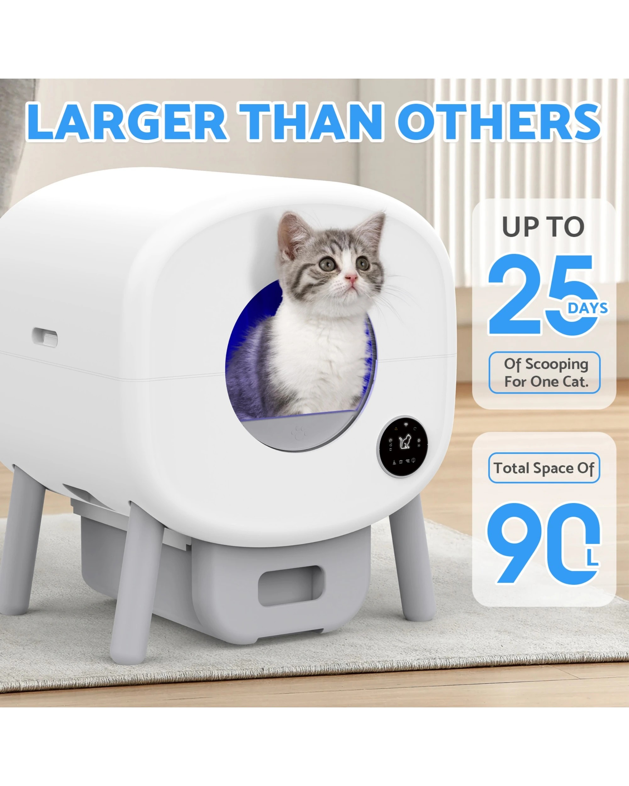 3 Advwiwn 90l Smart Self Cleaning Cat Litter Box, 3 of 7