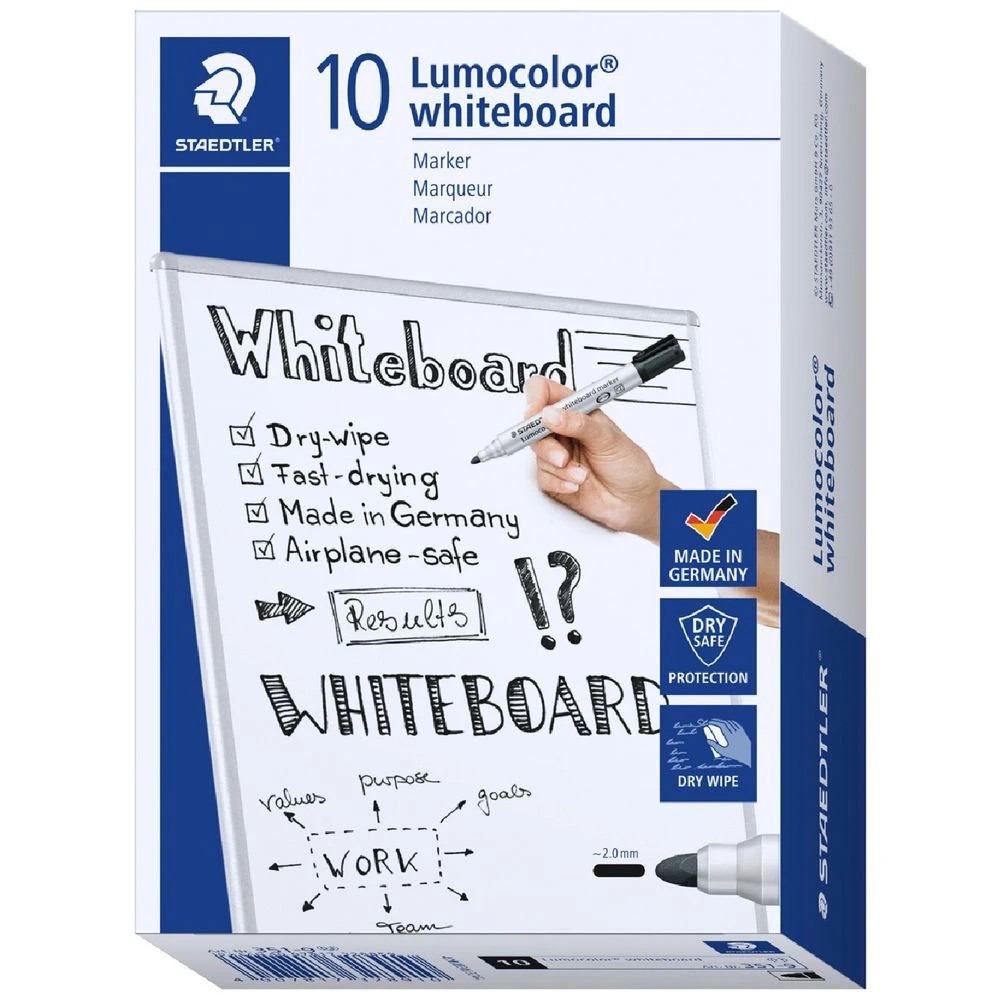 1 Staedtler Lumocolor Whiteboard Markers Bullet Black 10 Pack, 1 of 10