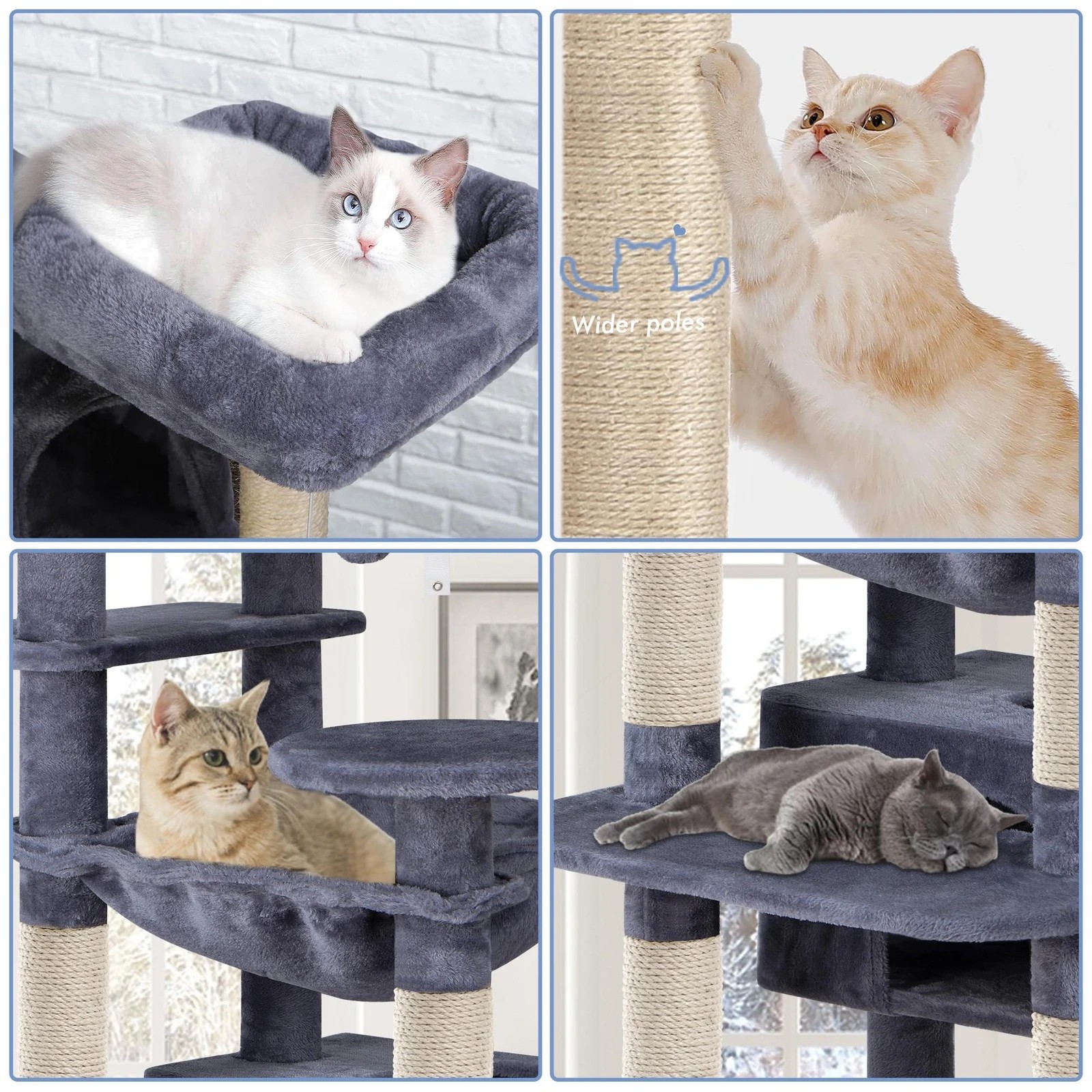 4 Beastie Cat Tree Tower Scratching Post Scratcher Condo House Furniture 184cm - Grey, 4 of 5