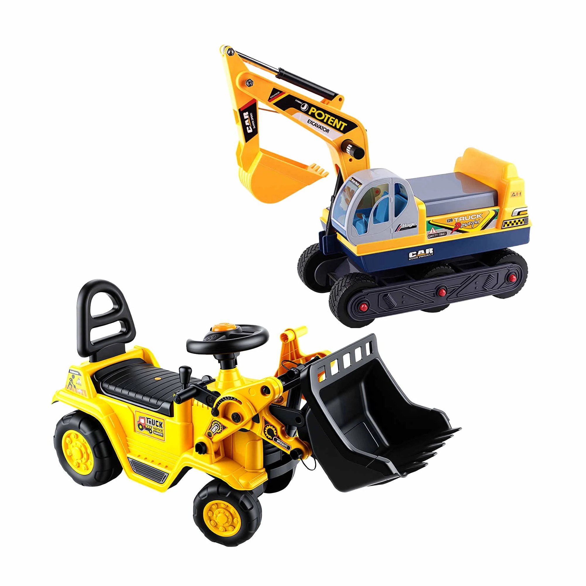 1 Keezi Kids Ride On Toy Car Bulldozer and Digger with Helmet Outdoor Sandpit Toys Yellow - Yellow, 1 of 9
