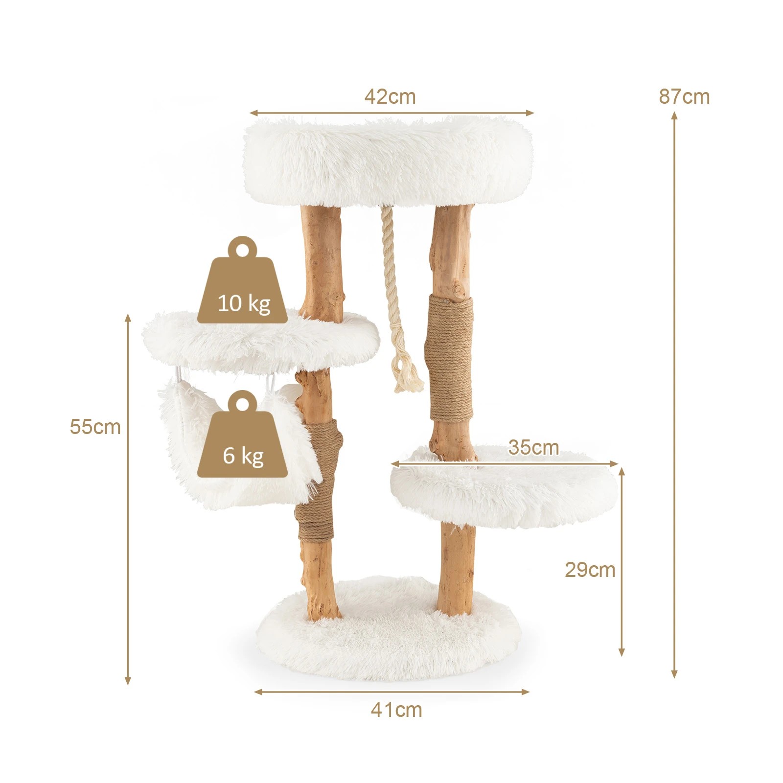 2 Costway 87cm Solid Wood Cat Tower w/Hammock Cat Activity Center, 2 of 6