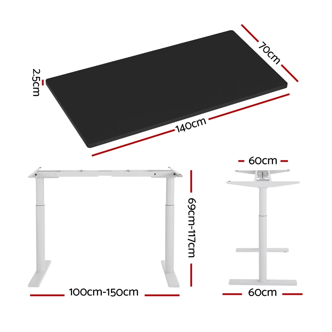 2 Artiss Standing Desk Motorised Electric Dual Motor 140CM - Multi, 2 of 2