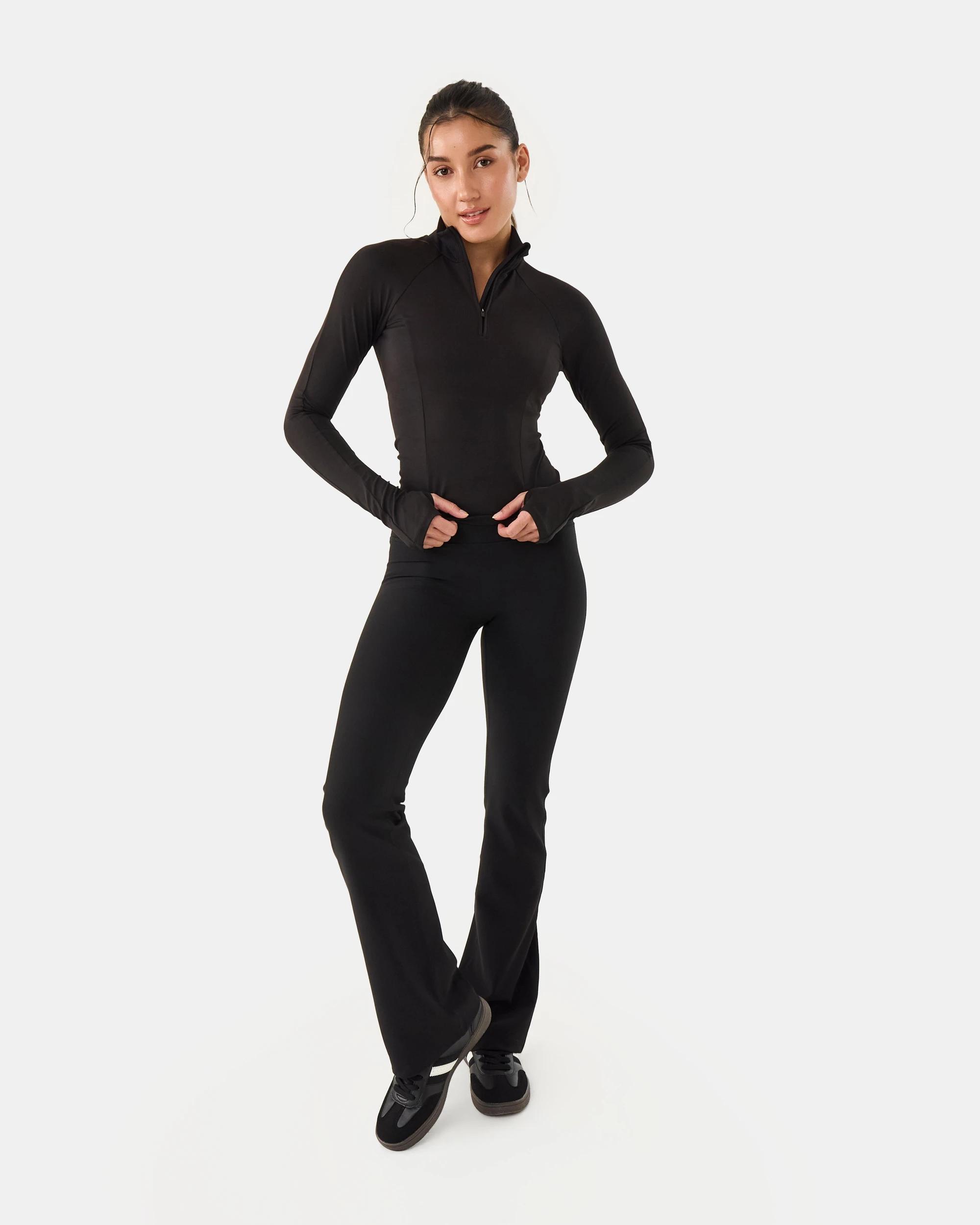 2 Active Womens Soft Rib Flared Leggings Black, 2 of 5
