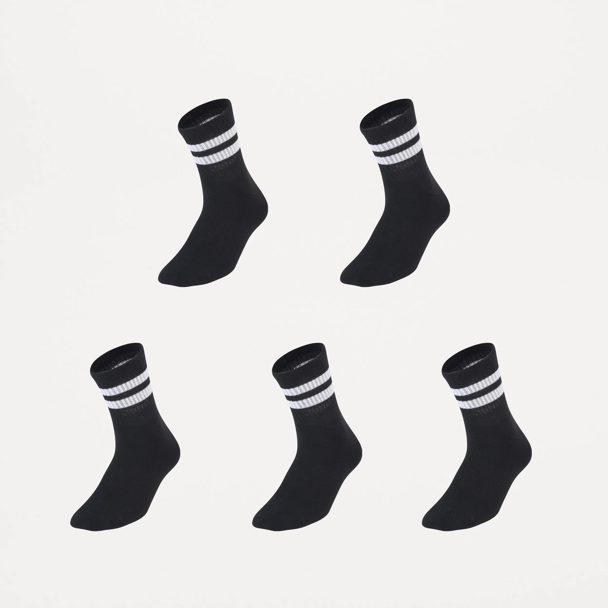1 5 Pack Quarter Crew Sport Socks Blk Stripe, 1 of 4