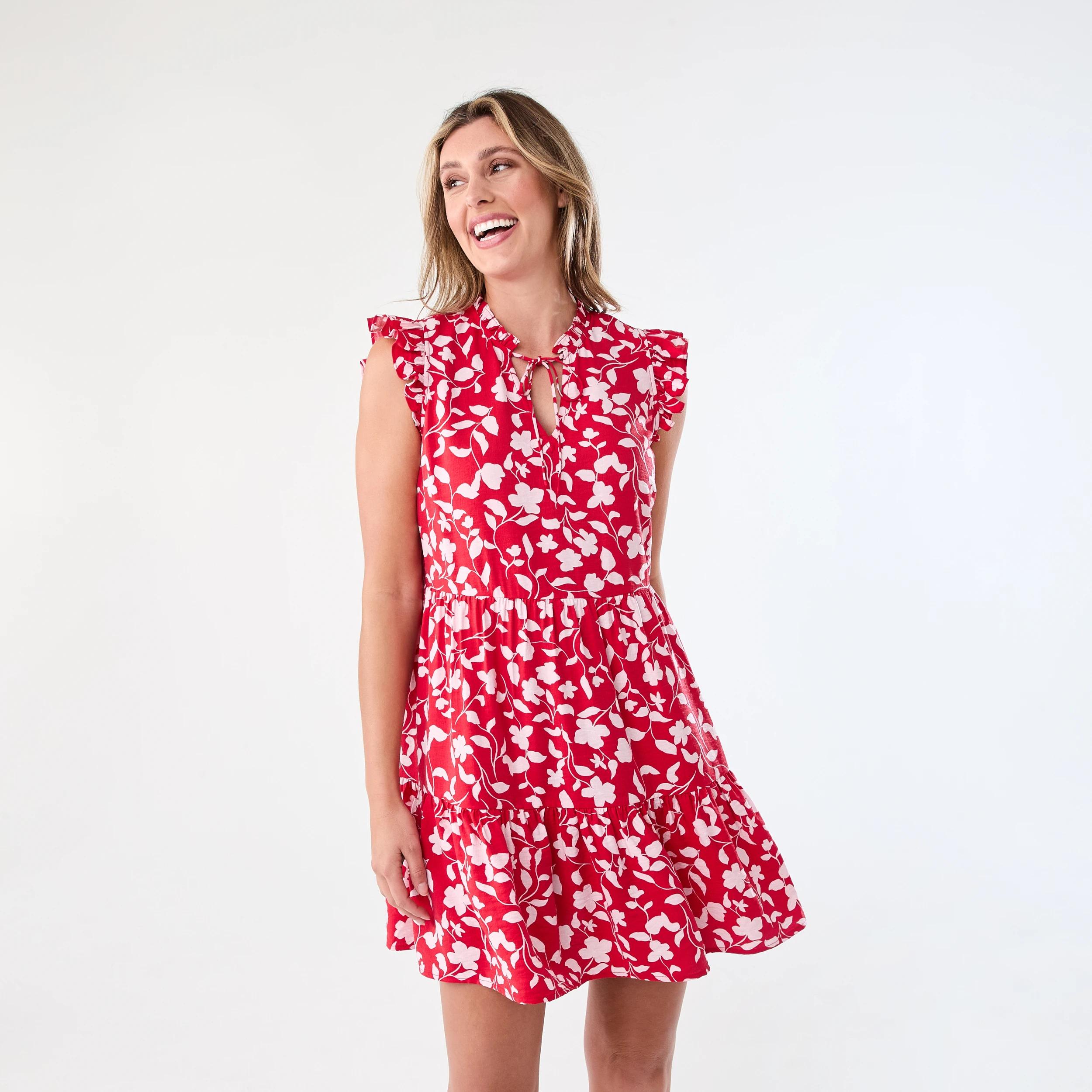 1 Sleeveless Frill Tiered Mini Dress Red Flrl, 1 of 8