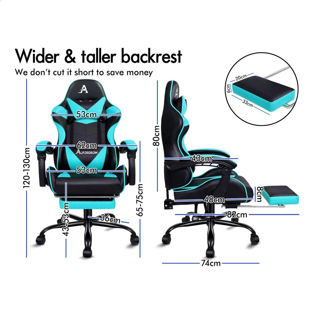 8 Alfordson Gaming Chair Office Massage Computer Racing Seat PU Leather - Cyan, 8 of 10
