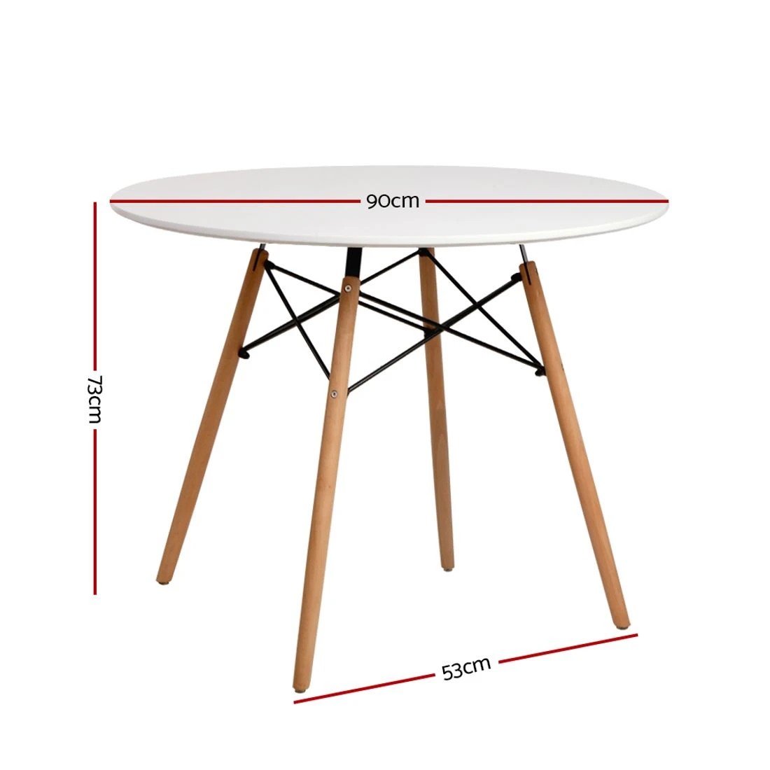2 Artiss 90cm Round Dining Table Reinforced MDF Top Solid Beech Legs Durable Stable 4 Seater Modern Centrepiece - white, 2 of 6