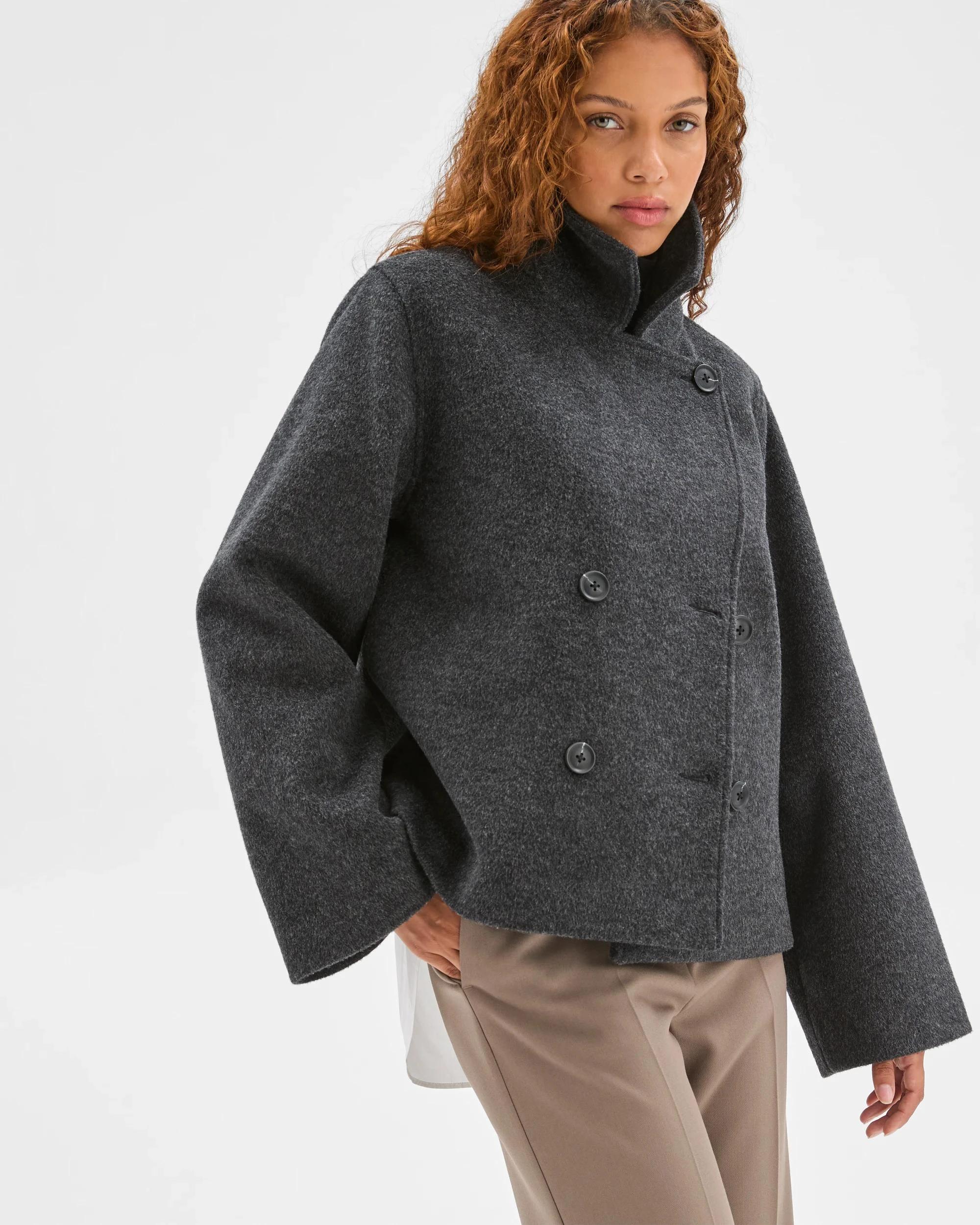 4 Preview Double Breasted Short Coat GREY, 4 of 6