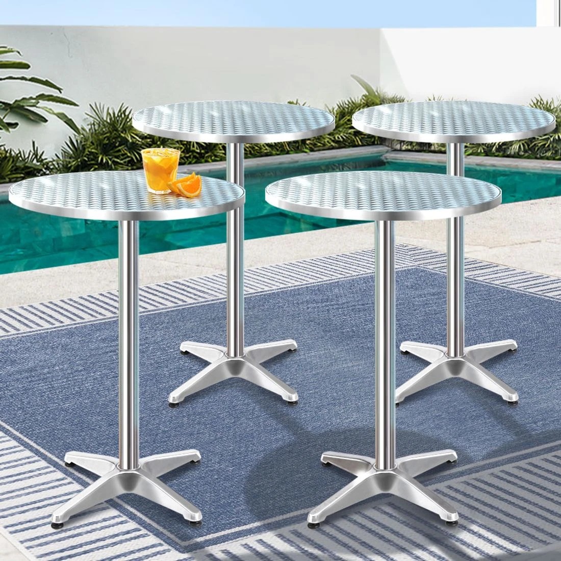 3 Gardeon Set of 4 Outdoor Bar Table Aluminium Round 70/110CM - Silver, 3 of 4