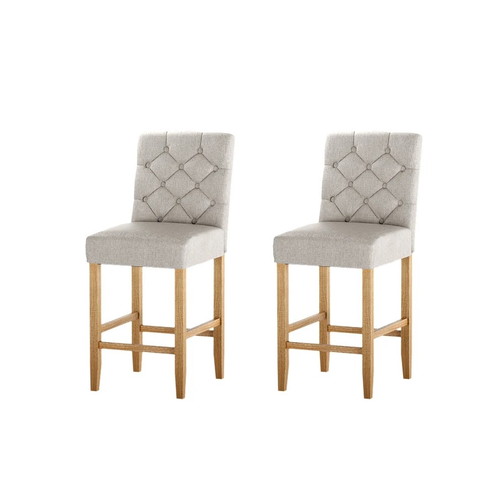 1 Artiss 2x Bar Stools Linen Upholste - Beige, 1 of 5