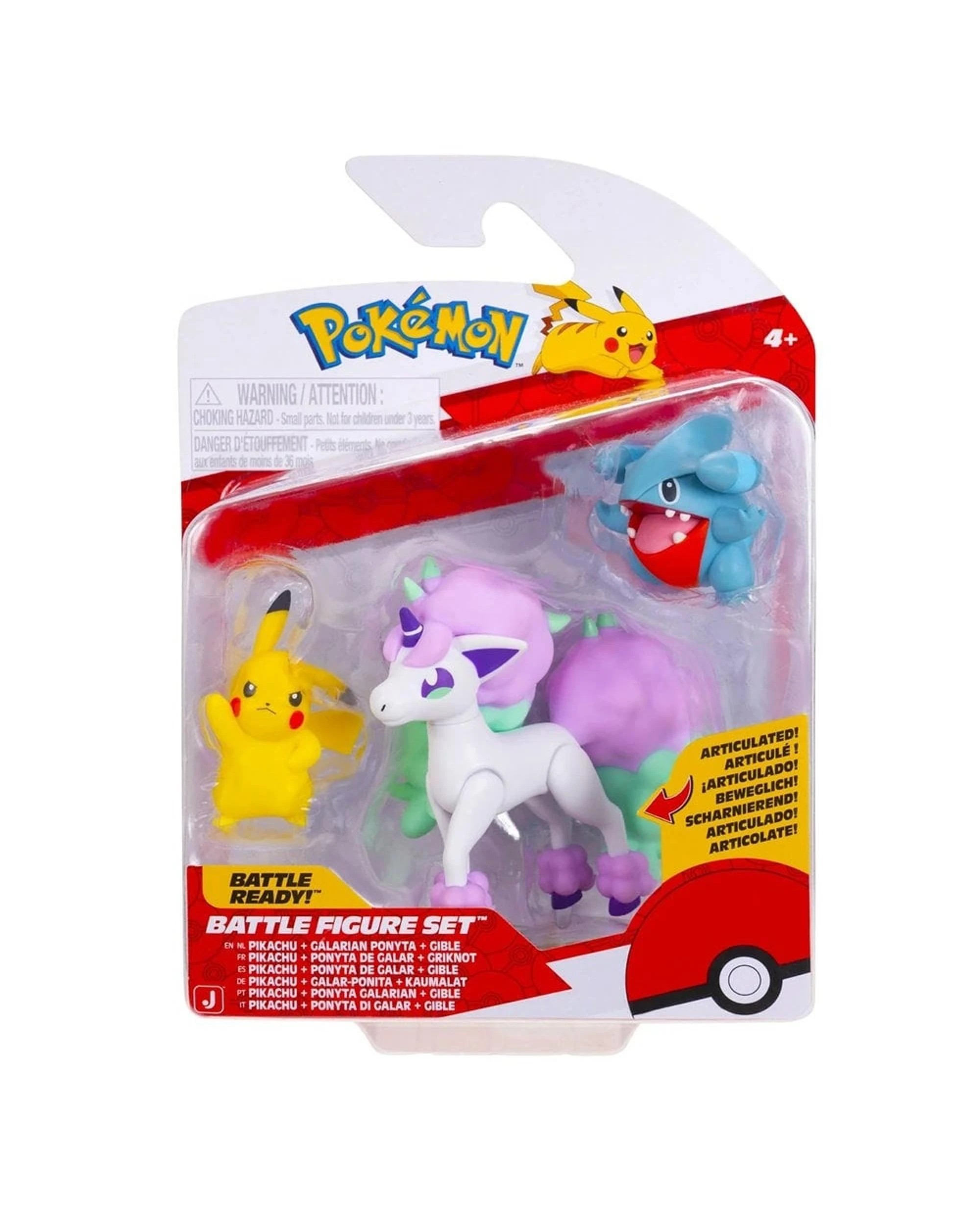1 Pokemon Battle Figure Set Pikachu + Galarian Ponyta + Gible, 1 of 4