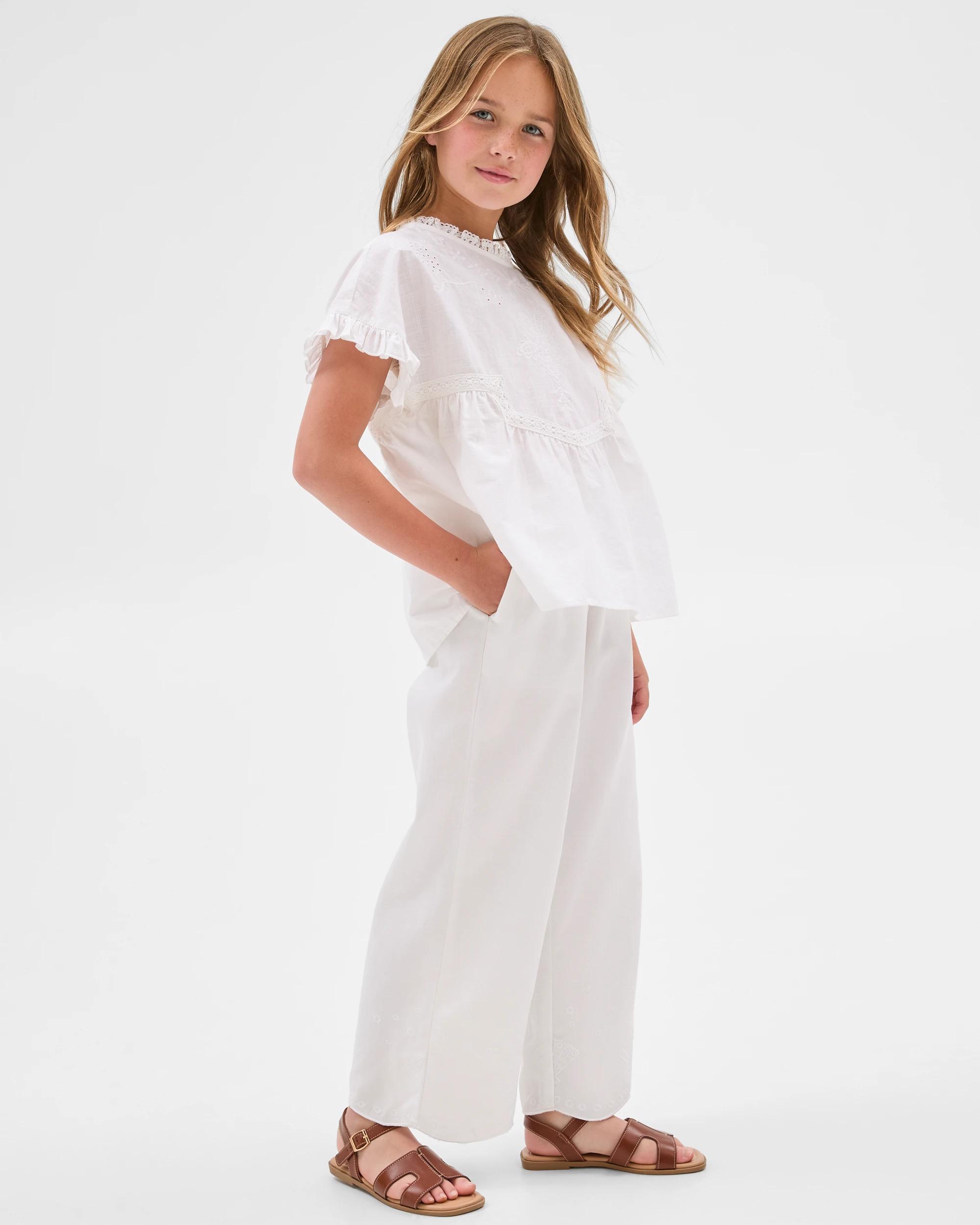 1 Target Kids Woven Short Sleeve Embroidered Top WHITE, 1 of 5