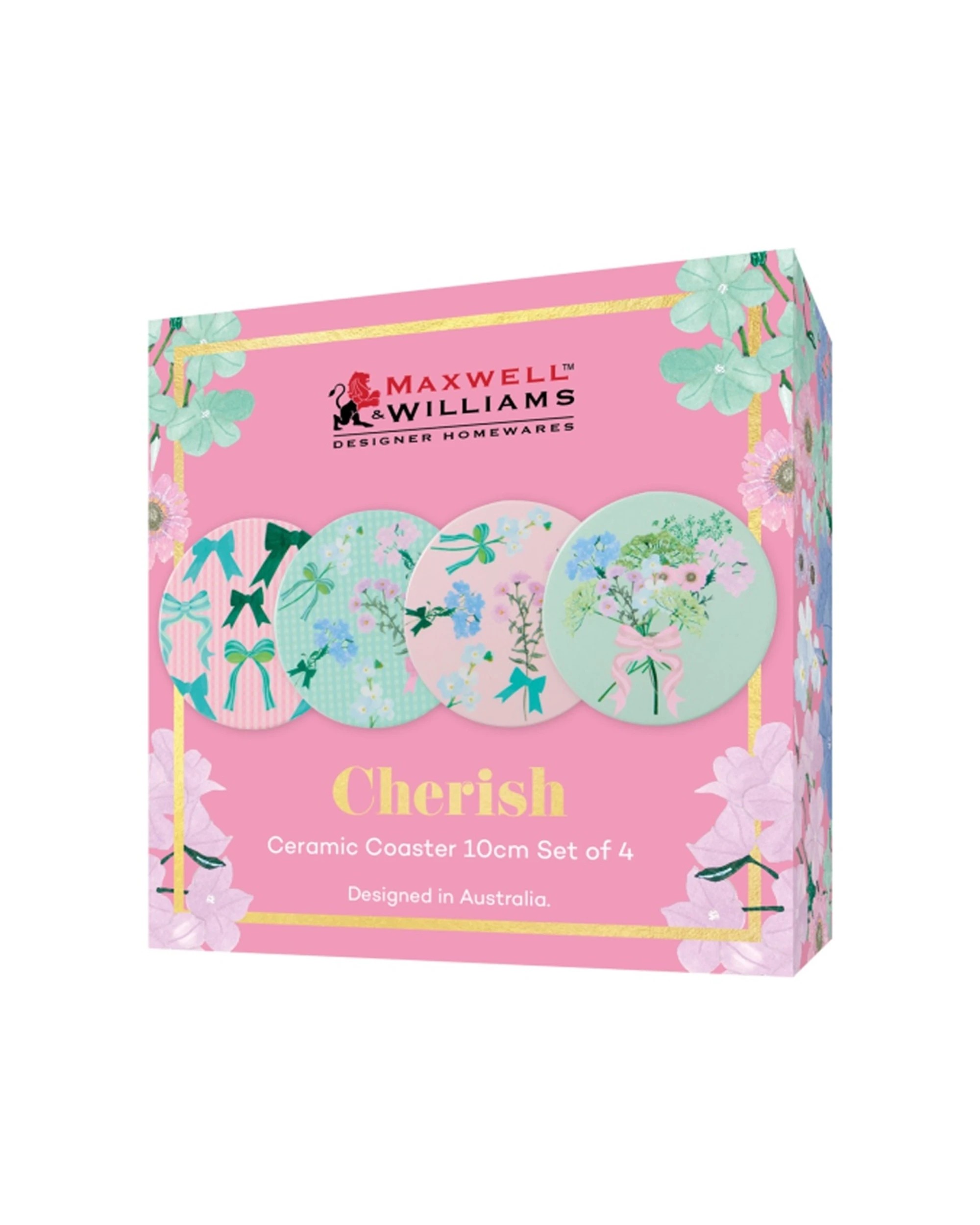 3 Maxwell & Williams 4pc Cherish Ceramic Coaster Set Floral Design 10cm - Multi, 3 of 3