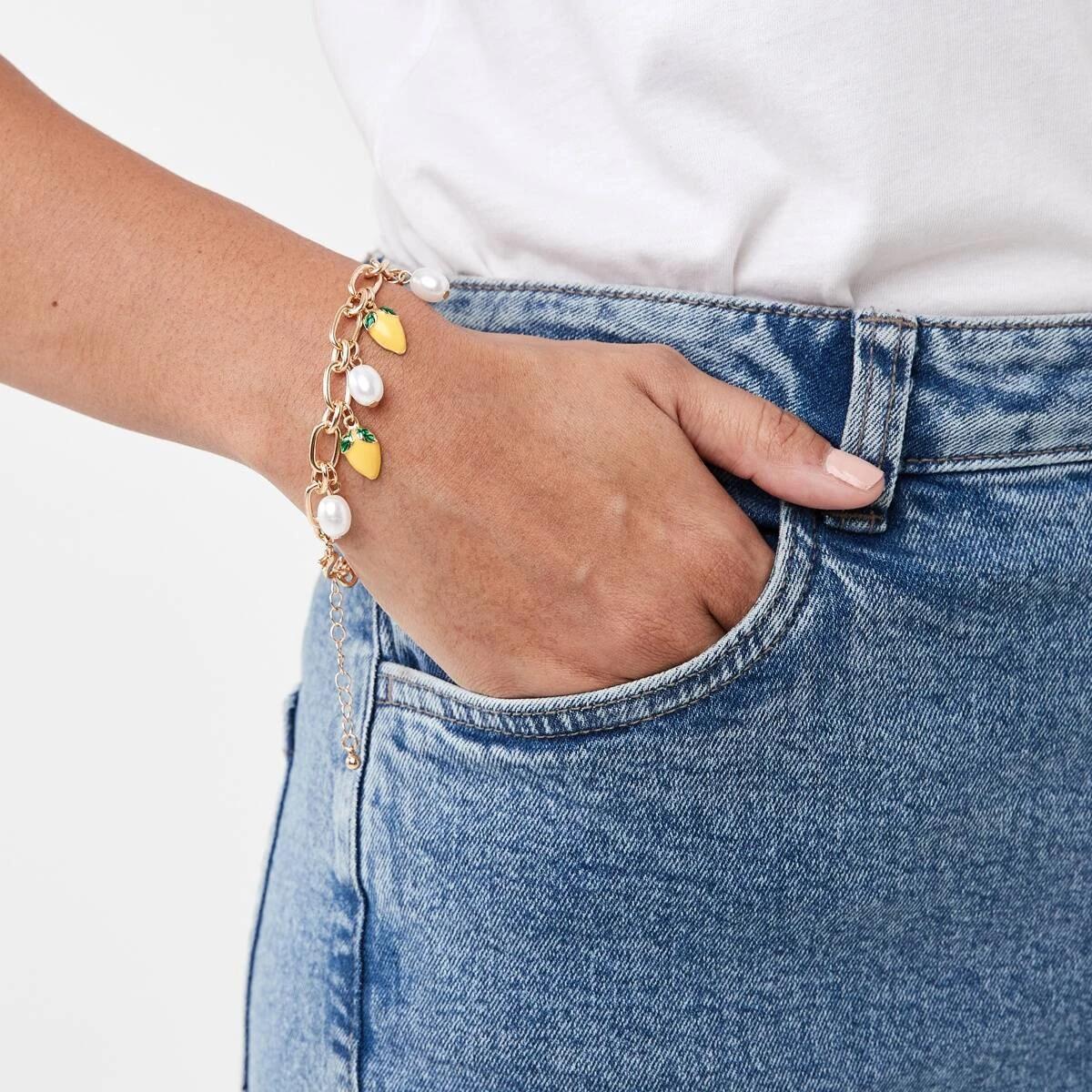 6 4 Pack Lemon Bracelets - White, Yellow, Green and Gold Tone Gold, 6 of 7