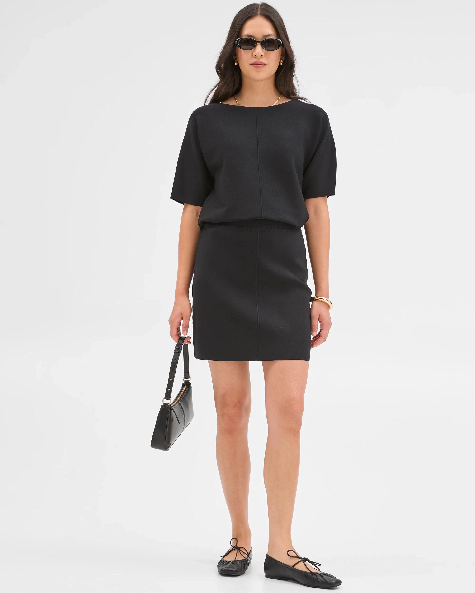 1 Preview Crepe Knit Mini Skirt BLACK, 1 of 6
