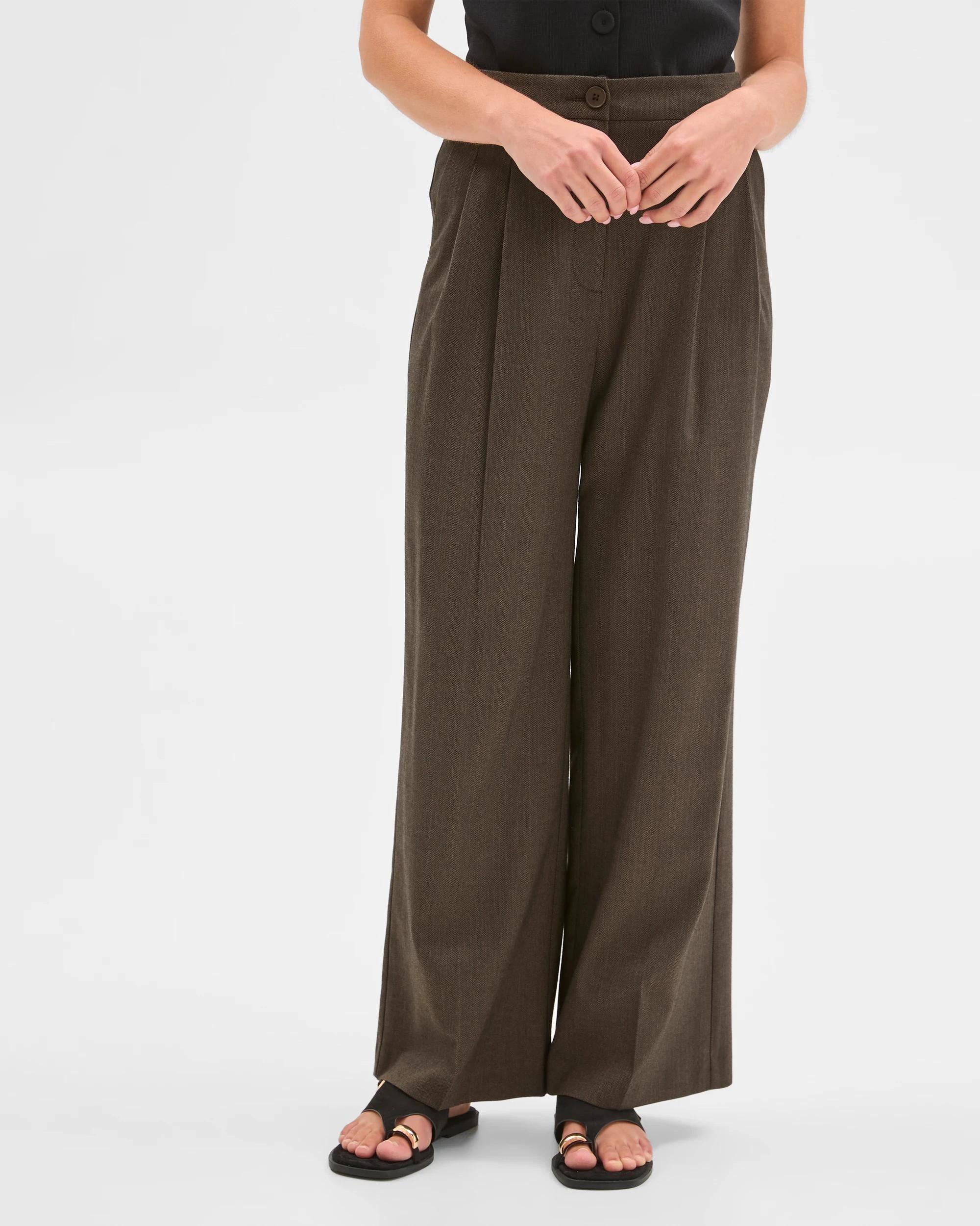 2 Target Petites Petites Herringbone Wide Leg Pants CHOCOLATE, 2 of 5