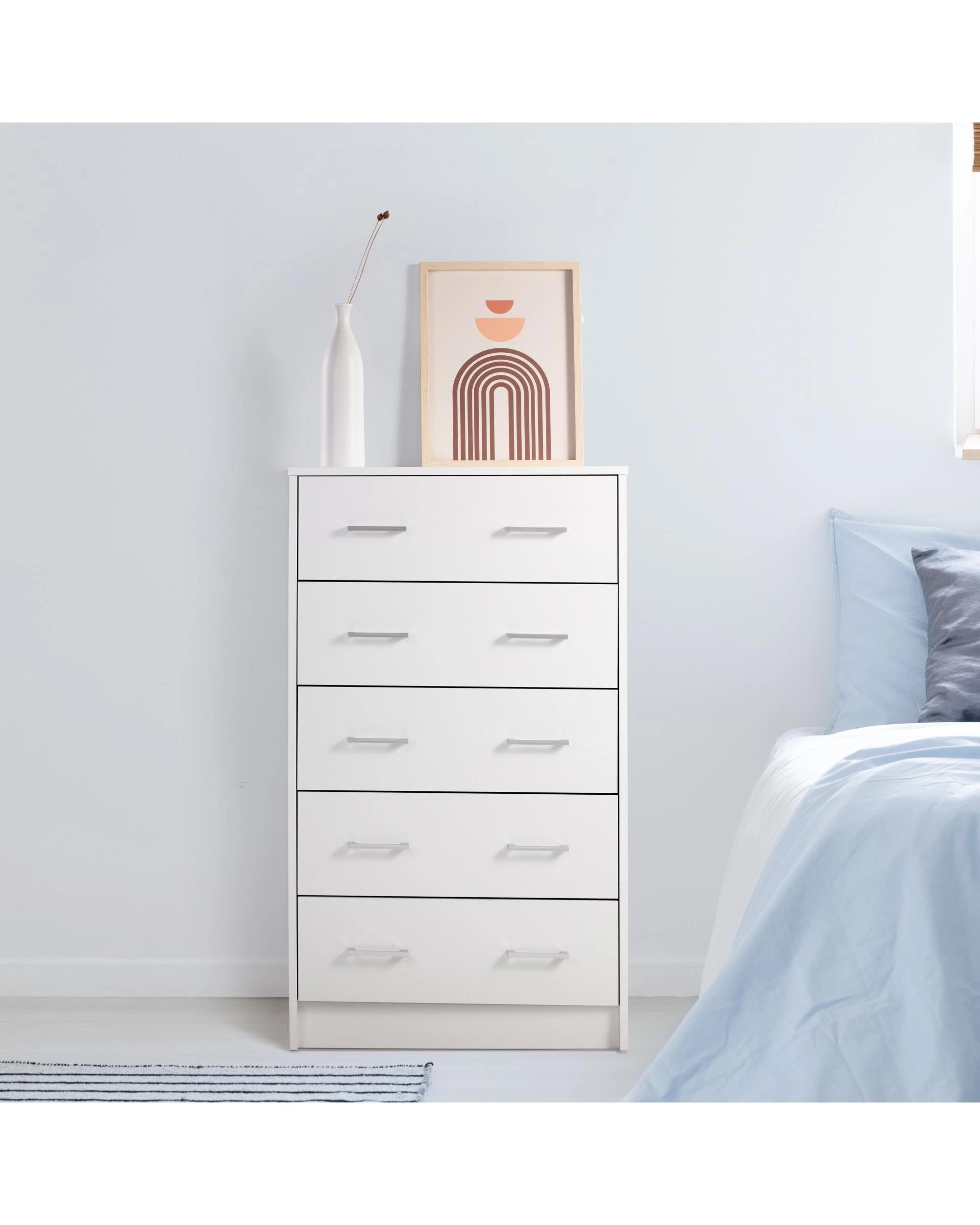 3 Kodu Chest 5 Drawers Tallboy Storage Dresser Storage Cabinet - White, 3 of 9