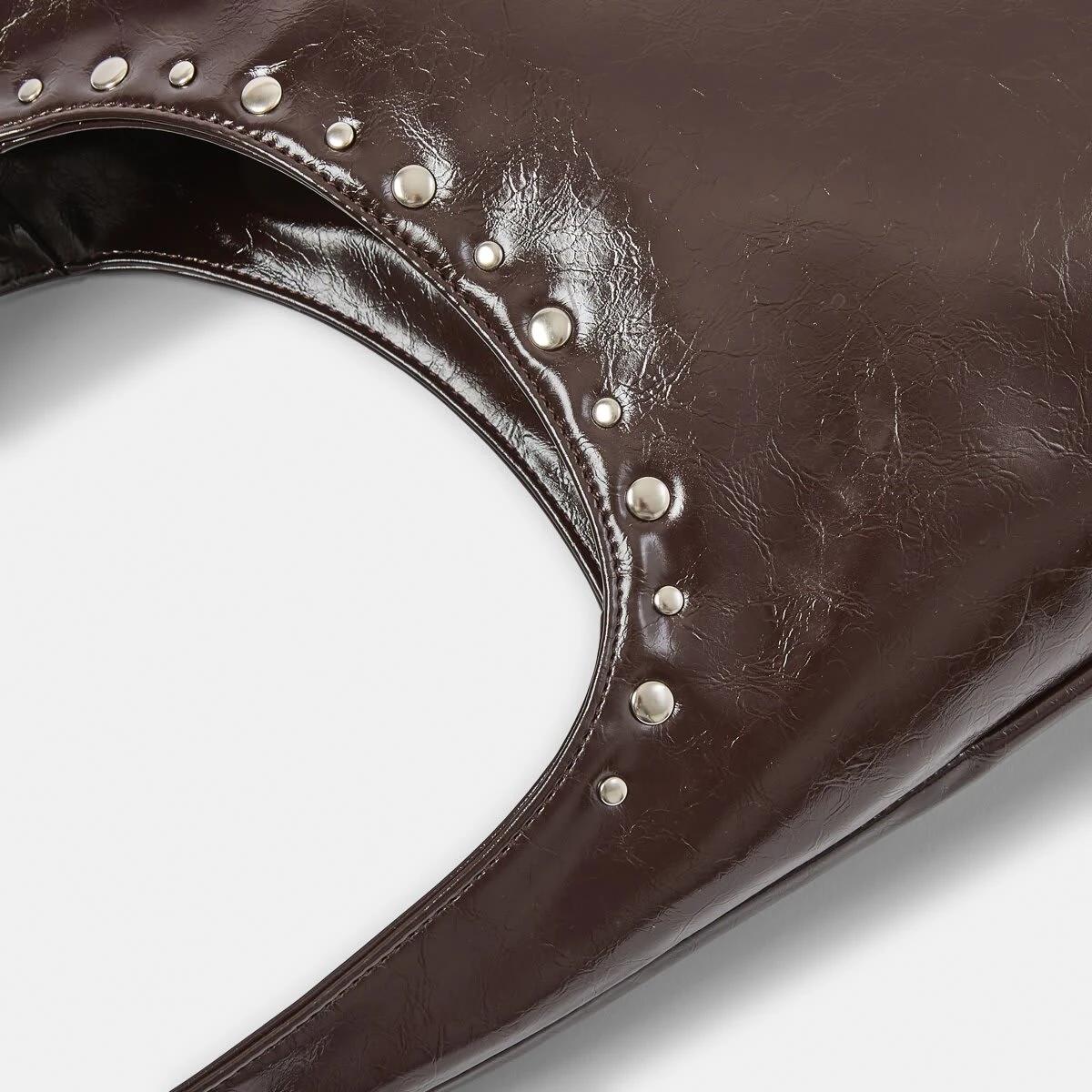 3 Stud Shoulder Bag Choc Plum, 3 of 10