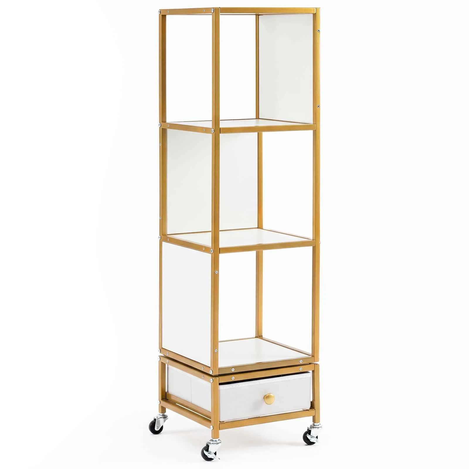 1 Costway 4-Tier Rotating Bookshelf Bookcase Display Shelf w/Wheels Storage Organizer - White, 1 of 1
