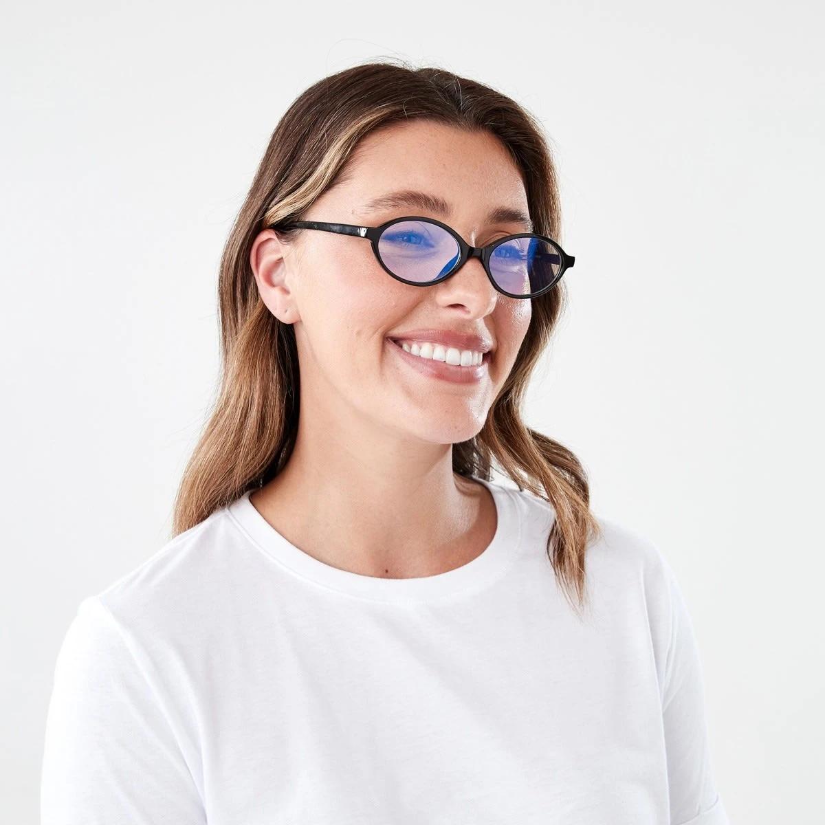 6 Womens Oval Blue Light Glasses Black, 6 of 7