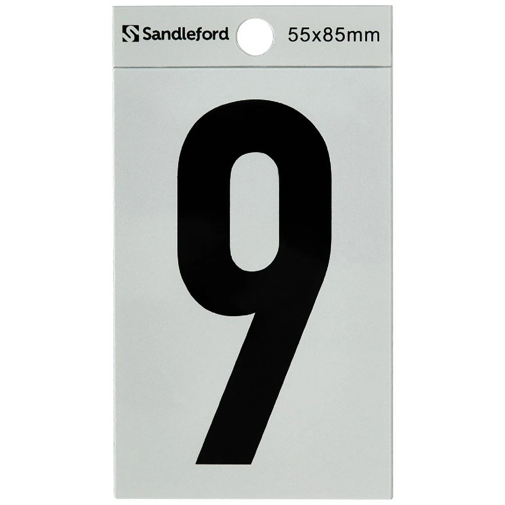 1 Sandleford 9 Self-adhesive Numeral Silver 85mm, 1 of 1