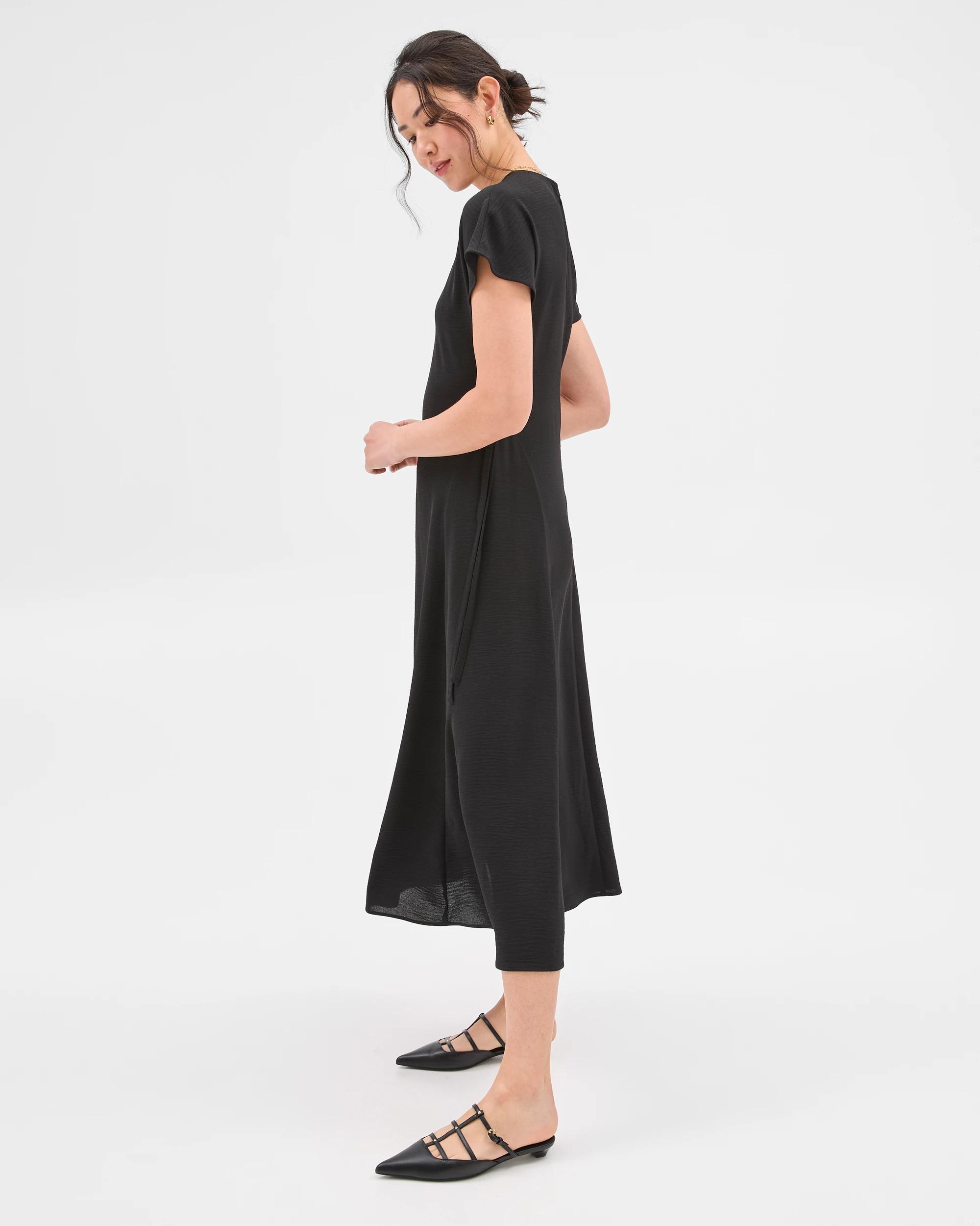 3 Tie Waist Midi Dress - Preview BLACK, 3 of 8