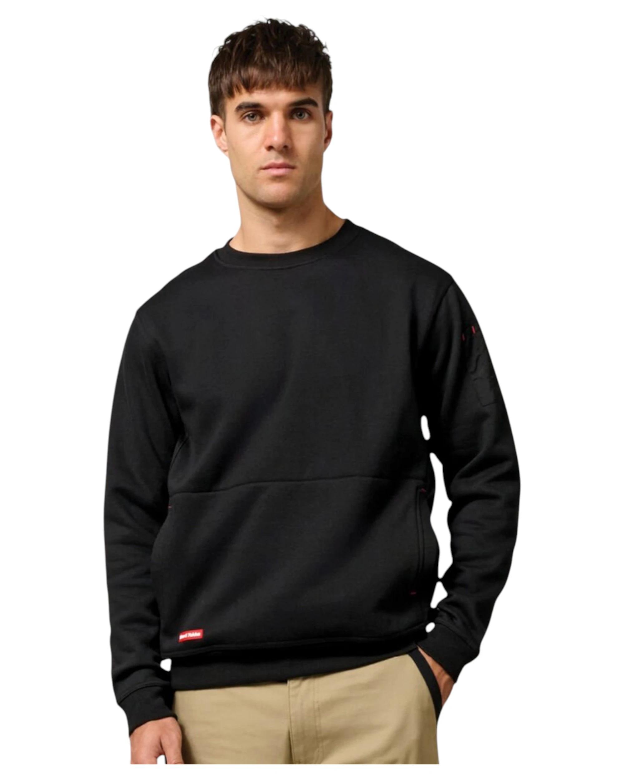 6 Hard Yakka Mens Crew Neck Fleece Jumper Black BLACK, 6 of 6