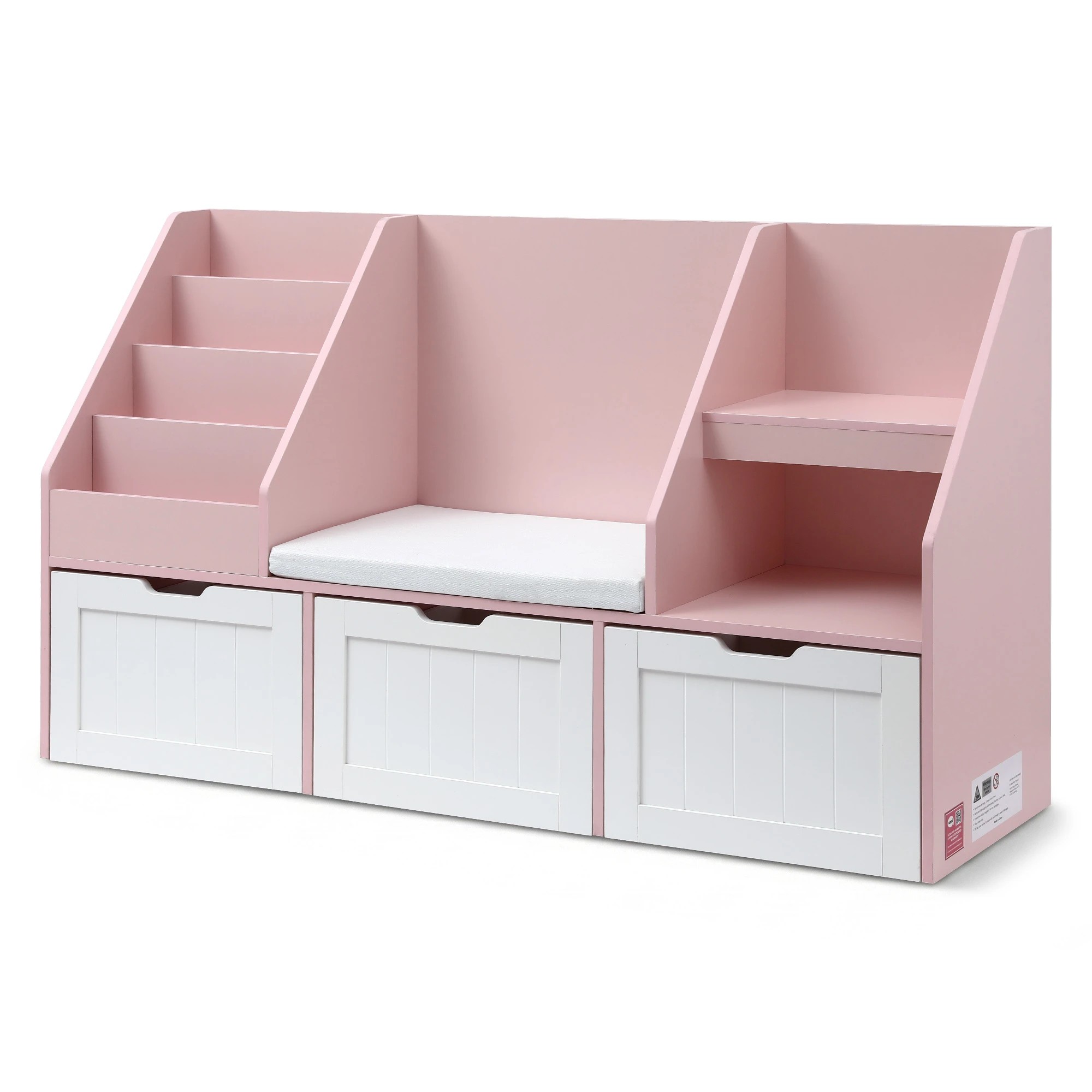 1 Keezi Kids Bookshelf Storage Organiser Toy Box Drawer Bench Seat Cabinet - Pink, 1 of 9
