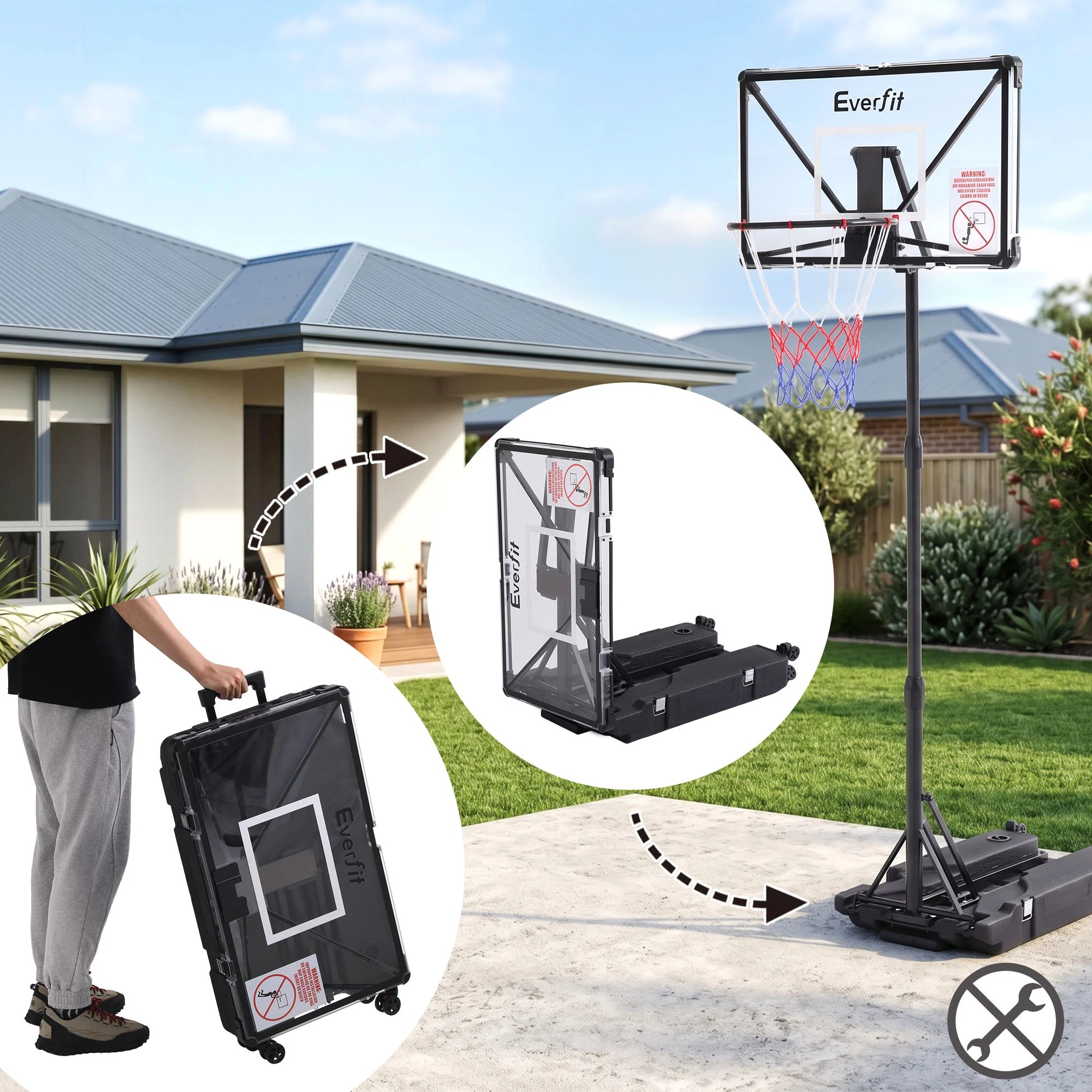 4 Everfit Portable Basketball Hoop System Adjustable Full Foldable Stand 2.07m - Black, 4 of 10