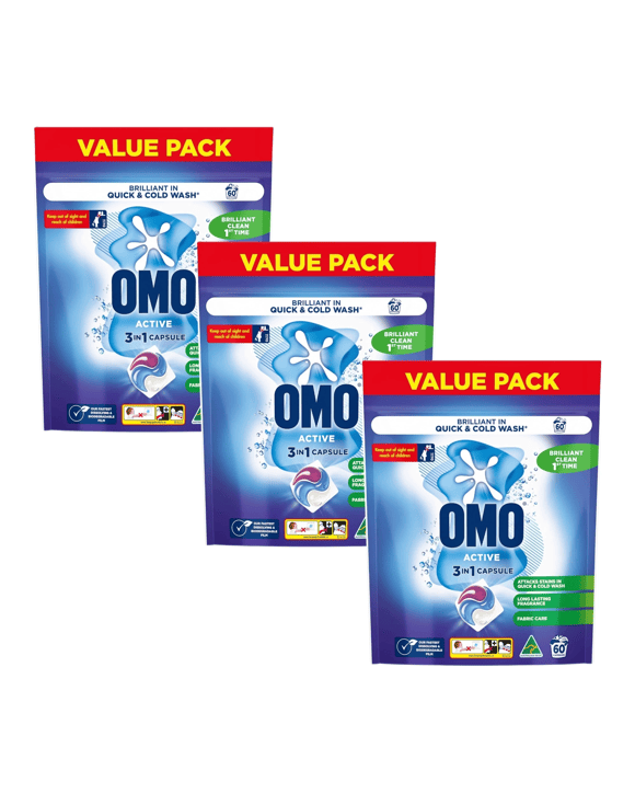 Omo 3 in 1 Active Laundry Capsules 60 Pack x3