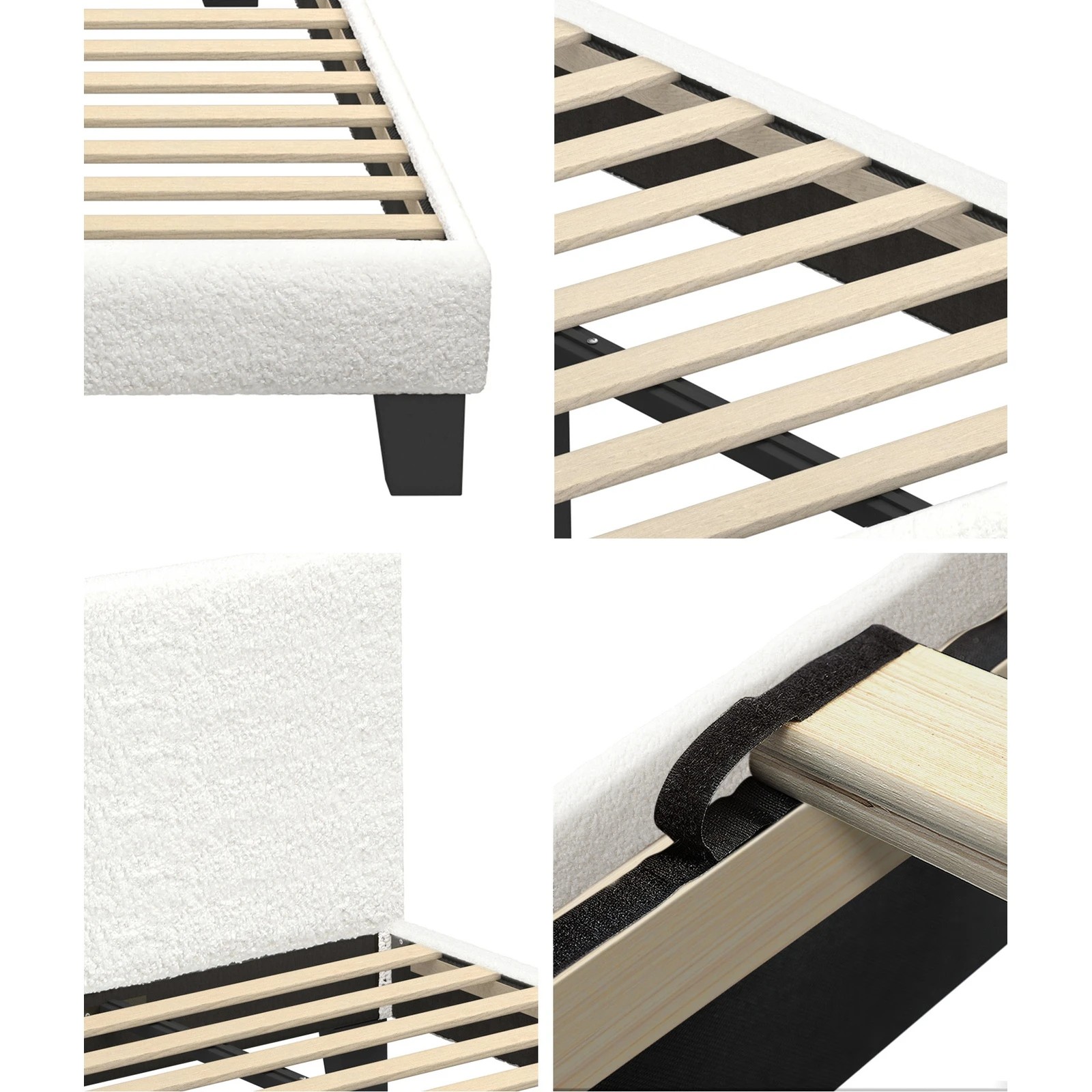 5 Oikiture Bed Frame King Single Size Boucle - White, 5 of 10