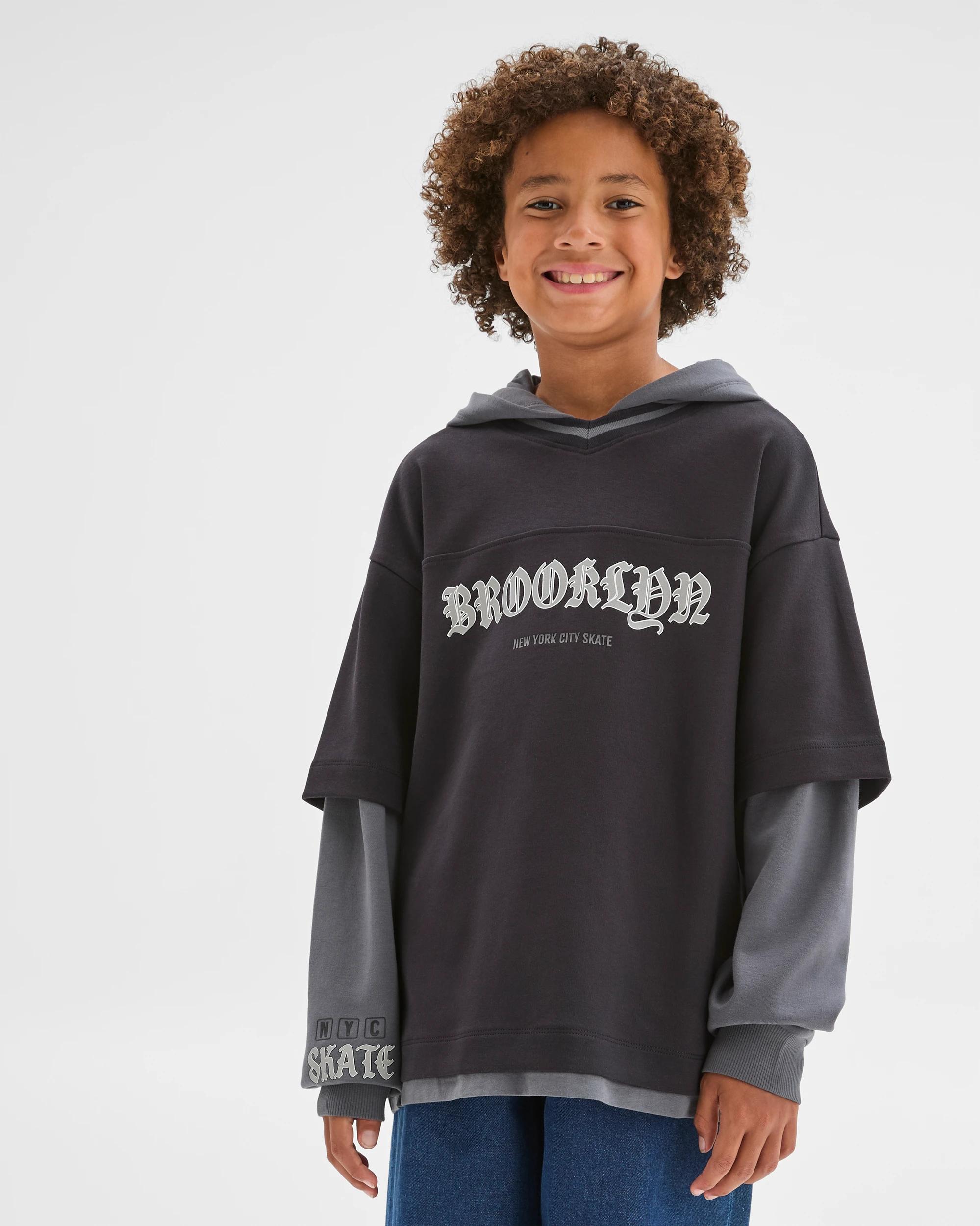 1 Target Kids Australian Cotton Blend Long Sleeve Hooded T-Shirt BLACK, 1 of 6