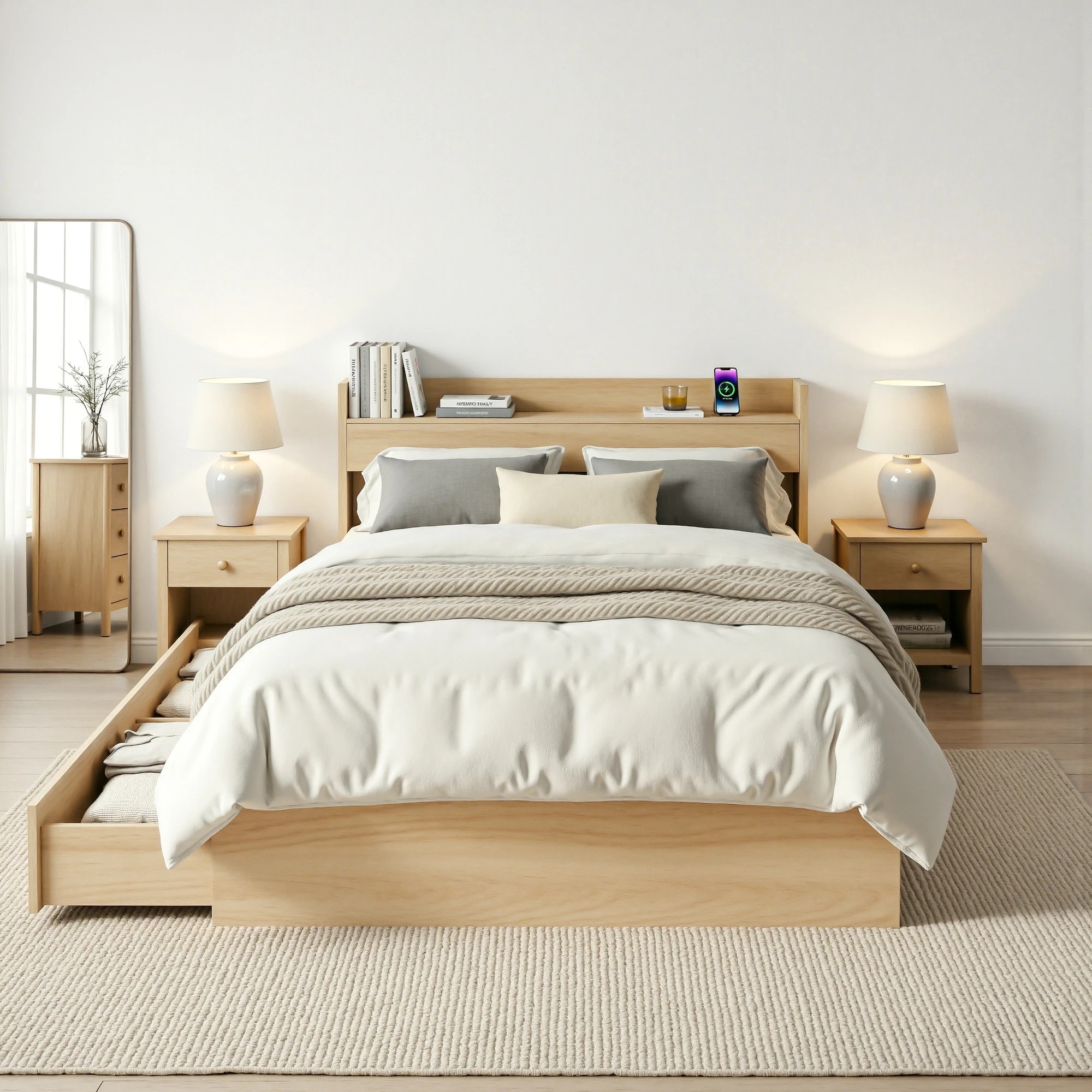 9 Artiss Single Bed Frame with 2 Storage Drawers Platform Bed Base with USB Ports Sturdy Wooden Slat - Black, 9 of 10