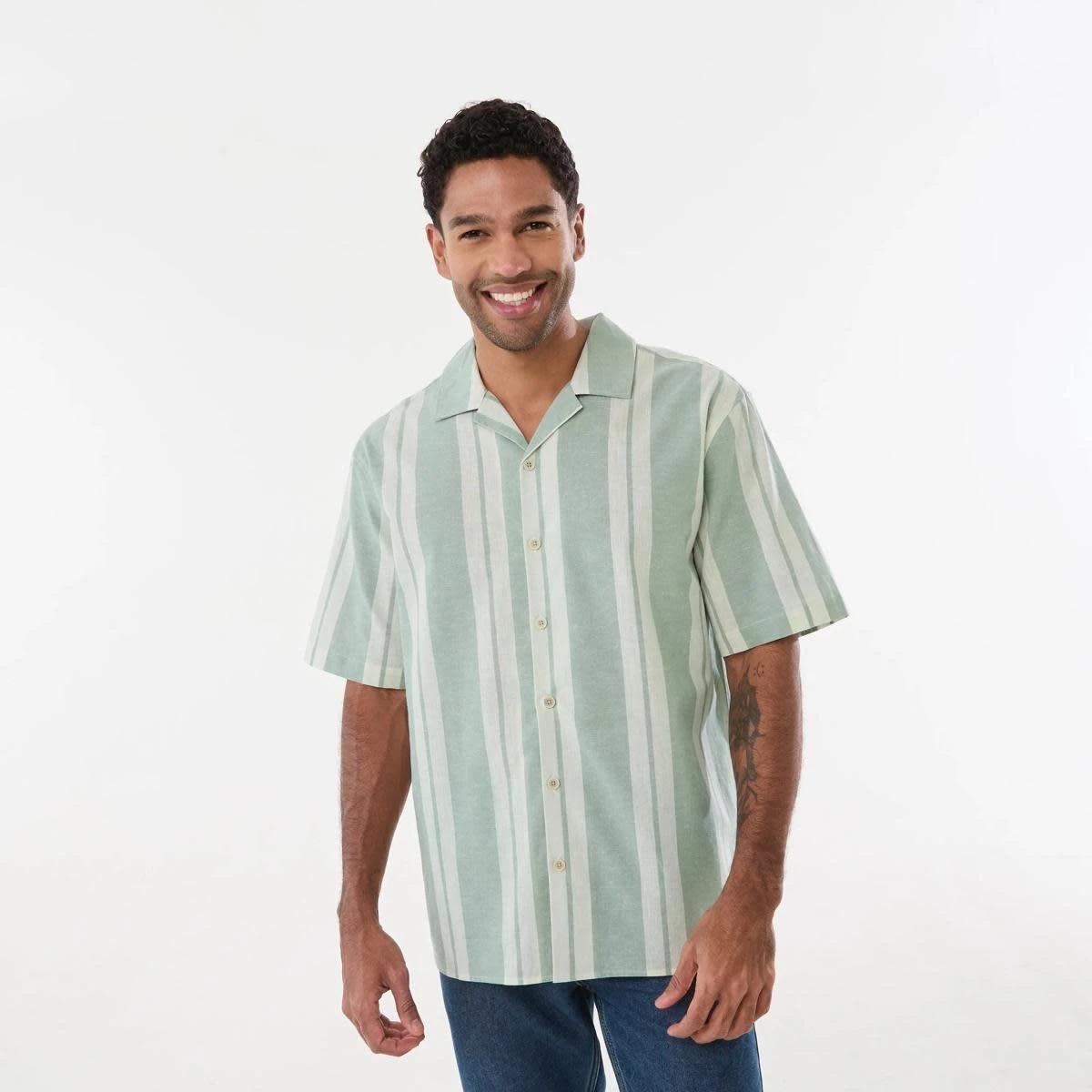 1 Short Sleeve Cotton Linen Stripe Shirt LILY STRIPE, 1 of 5