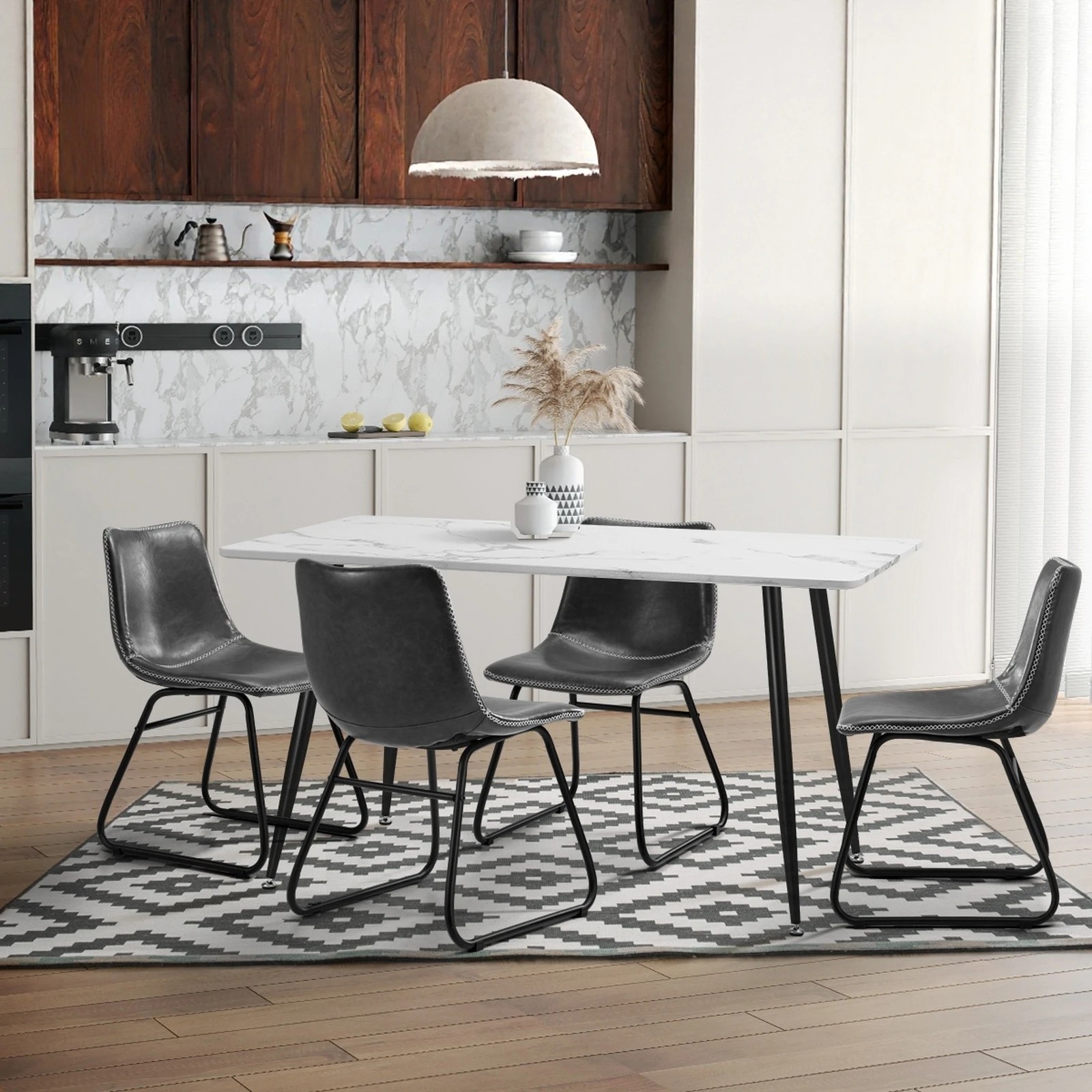 4 Oikiture 2x Dining Chairs Kitchen Chair Lounge Retro Padded Seat Pu
 - Grey, 4 of 10