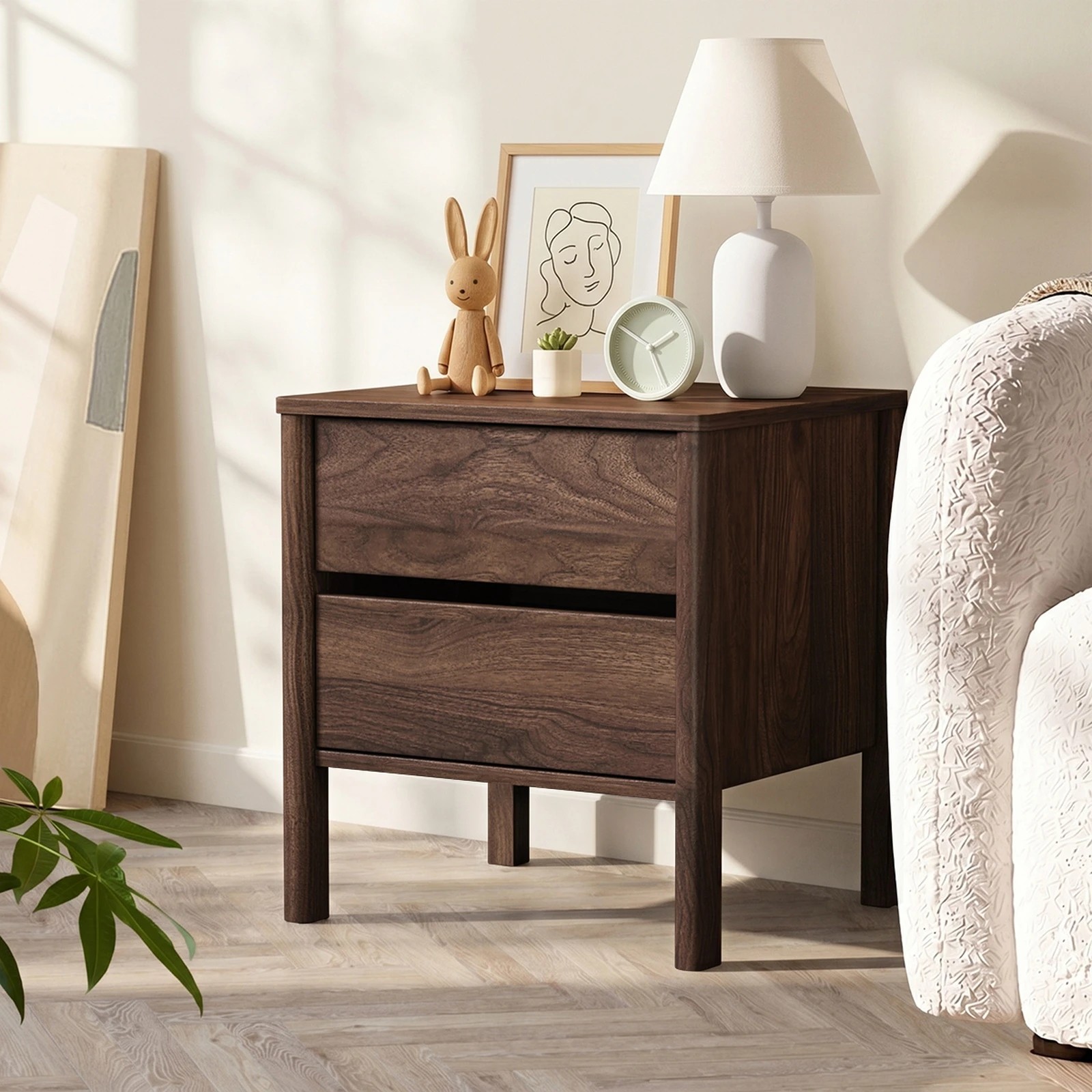4 Oikiture 2x Bedside Table 2 Drawers Side Table Nightstand Handle-free - Brown, 4 of 10